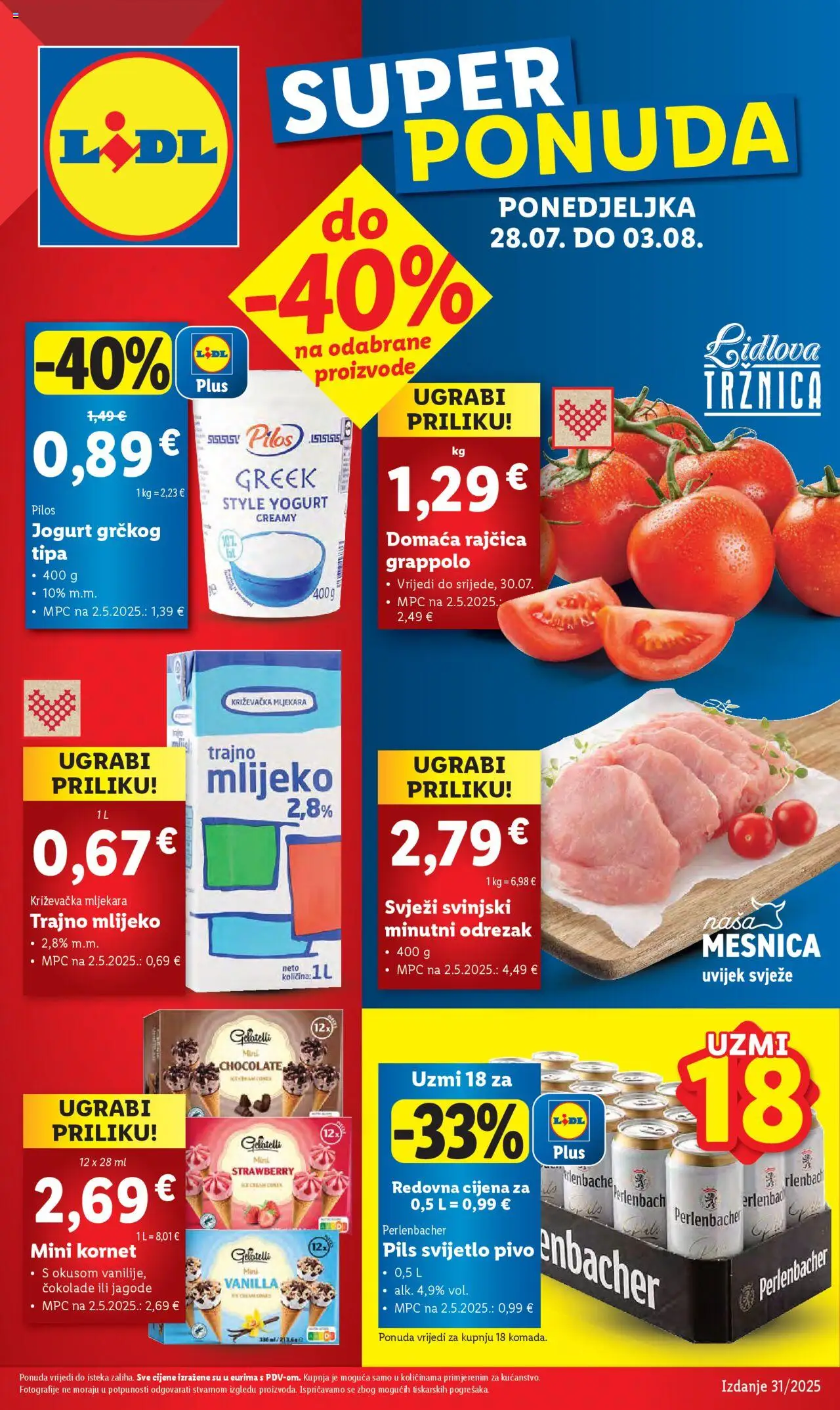 Lidl katalog | vrijedi od 28.07.2025 | Stranica: 1 | Proizvodi: Pivo, Jagode, Rajčica, Kornet