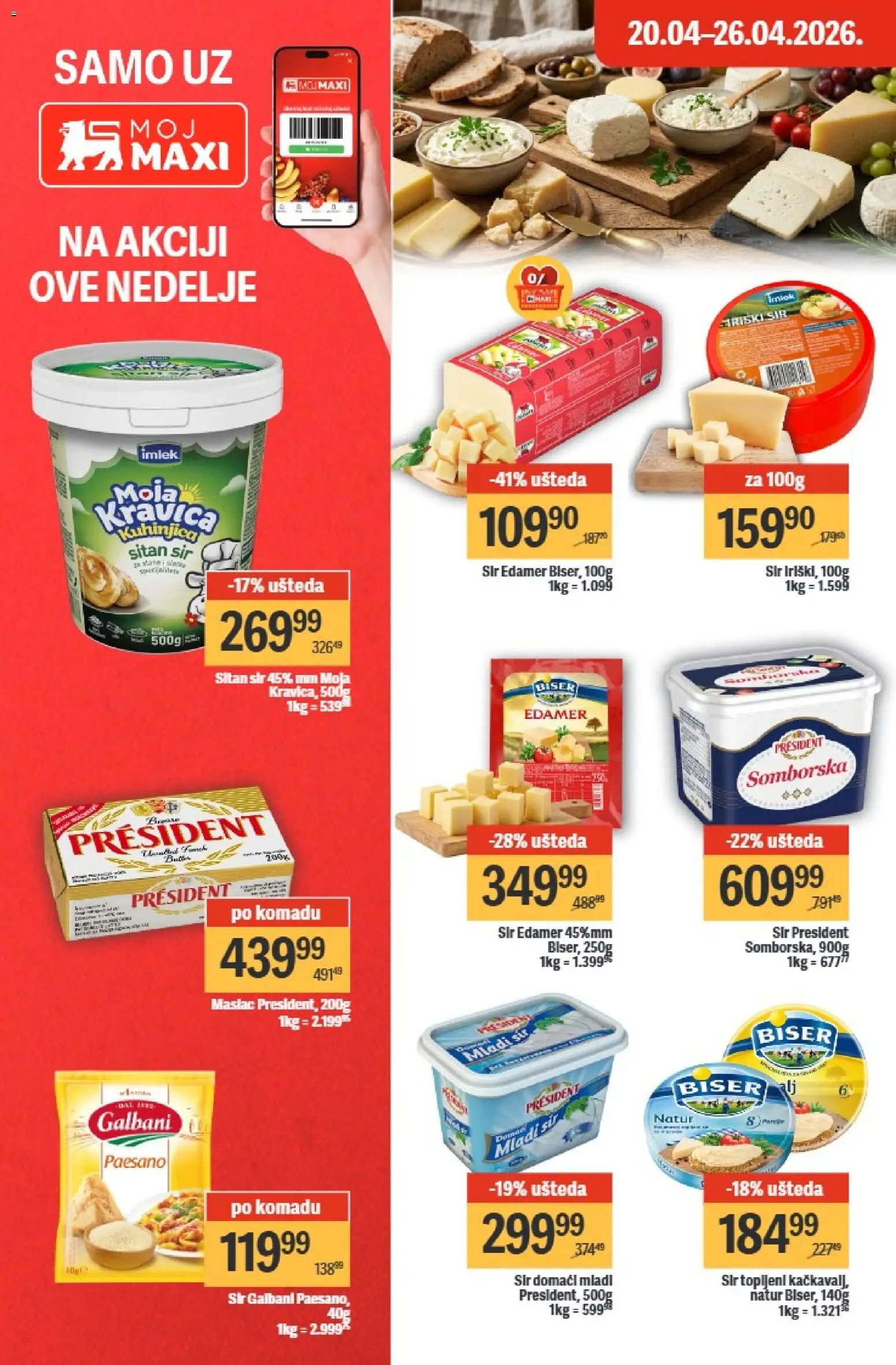 Maxi katalog - važi od 20.04.2026 | Strana: 14 | Proizvode: Maslac, Edamer, Sir, Kačkavalj