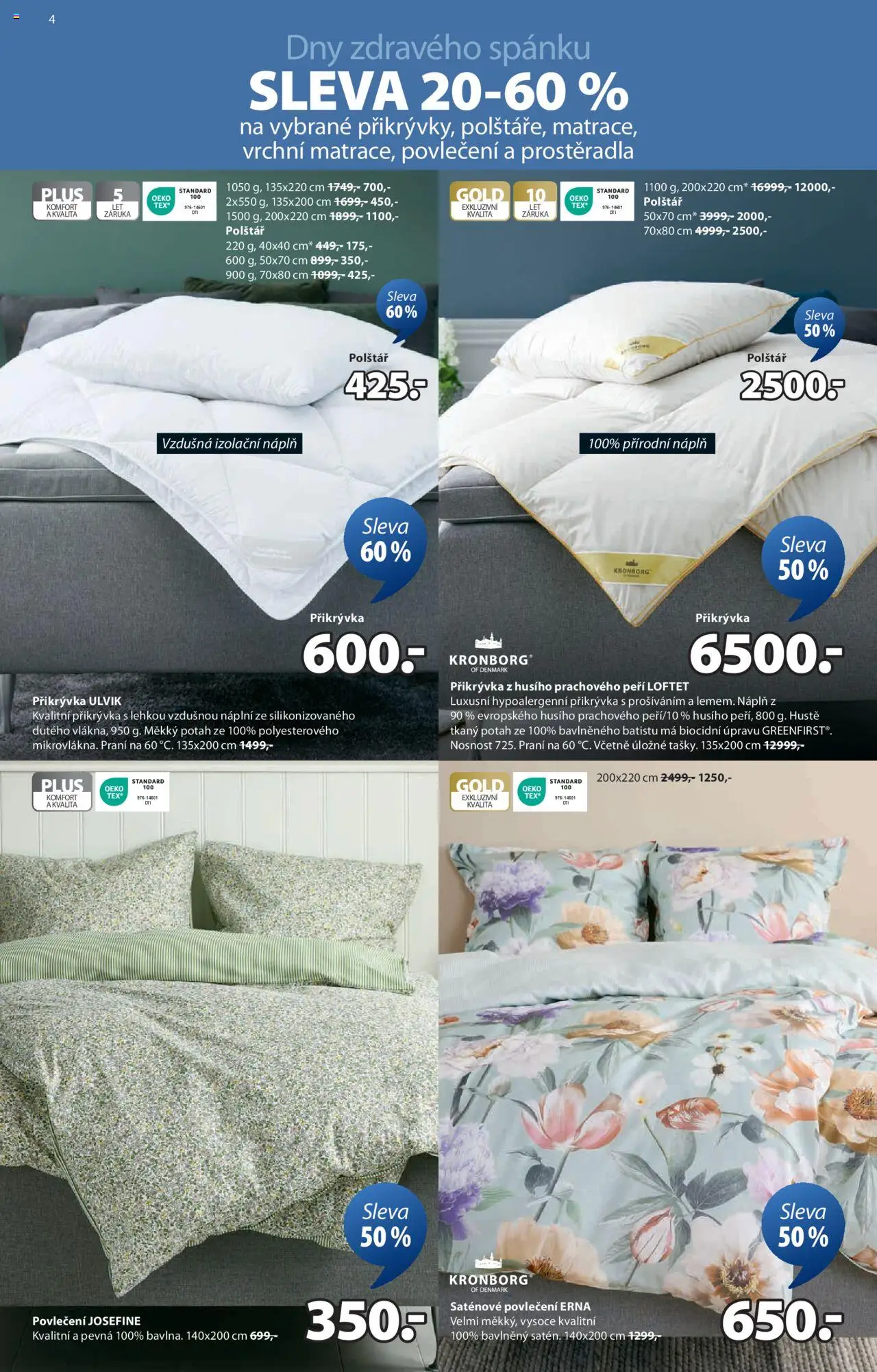 JYSK leták - Dny zdravého spánku od 11.06.2025 | Strana: 4 | Produkty: Prostěradla, Povlečení, Polštář, Saténové povlečení
