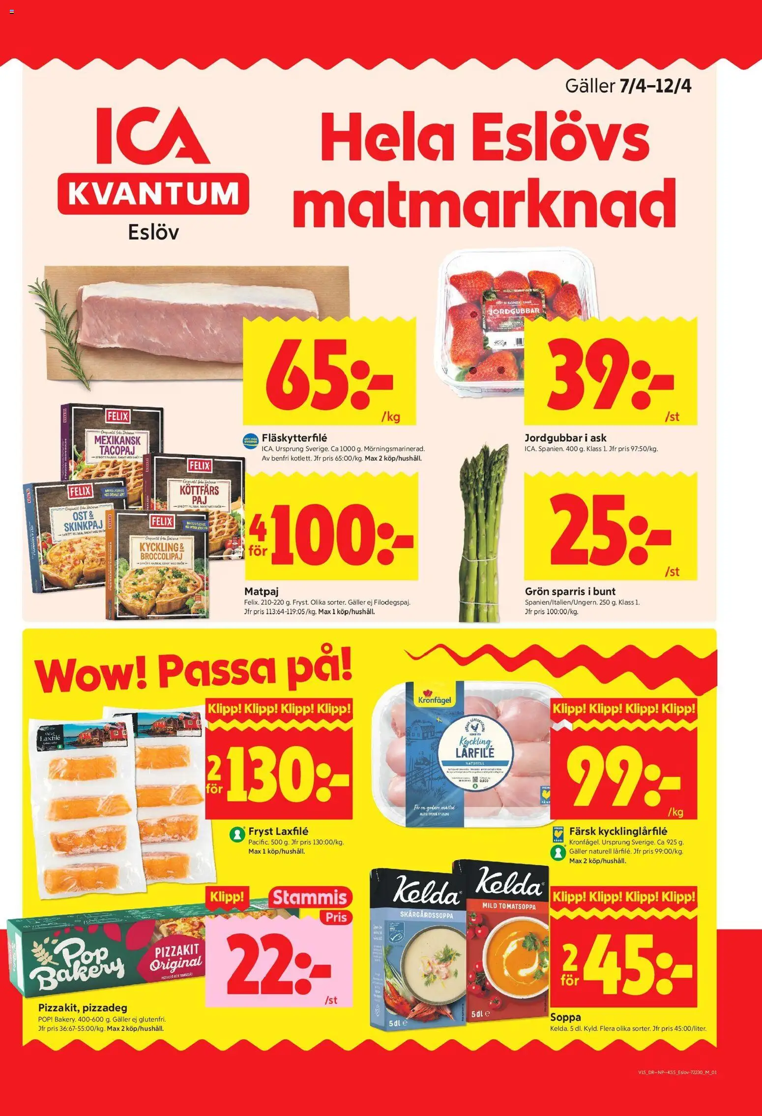 ICA Kvantum reklamblad aktuell från 06.04.2026 | Sida: 1 | Produkter: Galler, Fläskytterfilé, Pizzakit, Jordgubbar