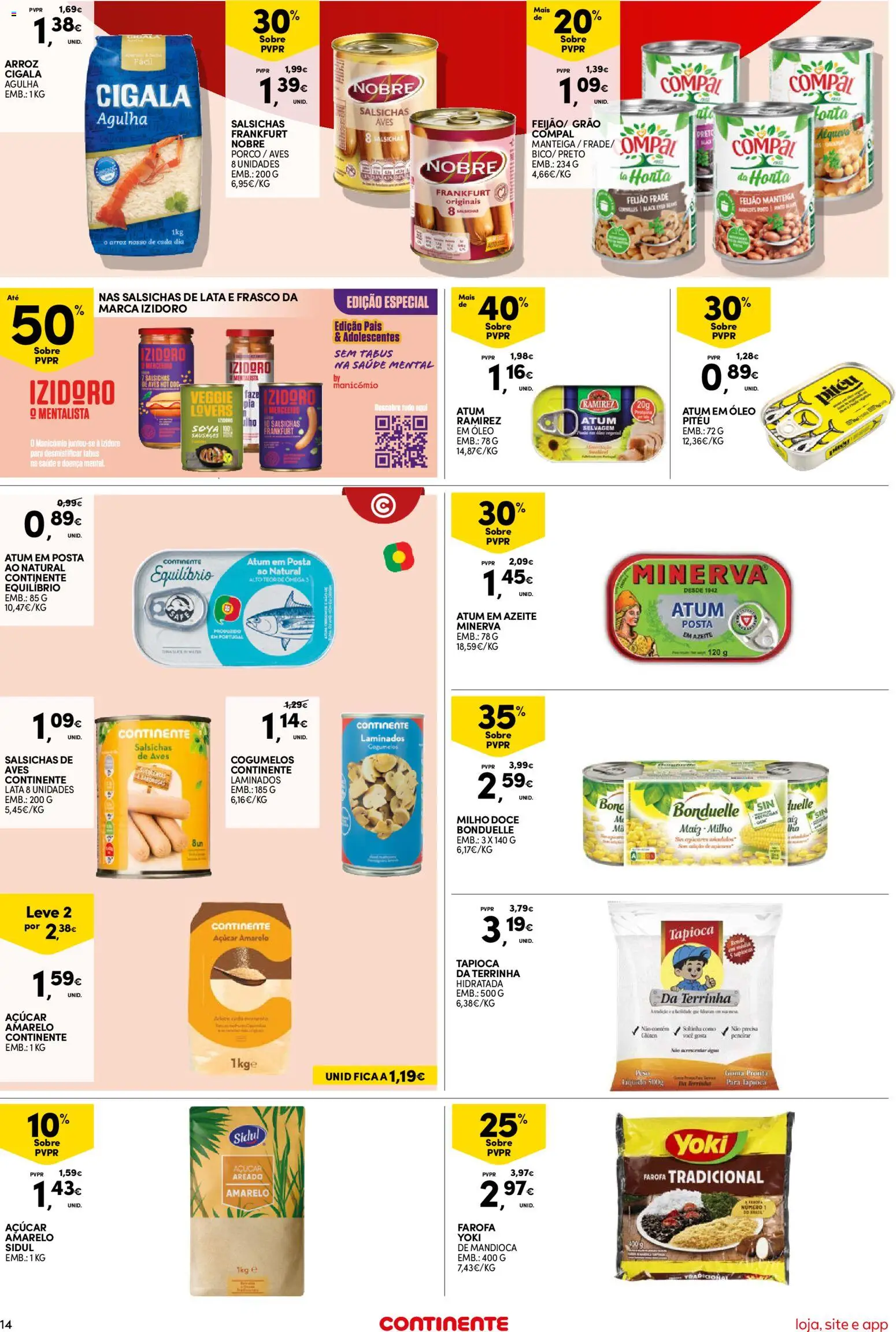 Continente Semanal Continente Bom Dia │ válido de 04.11.2025 | Página: 14 | Produtos: Azeite, Ômega 3, Tapioca, Açúcar