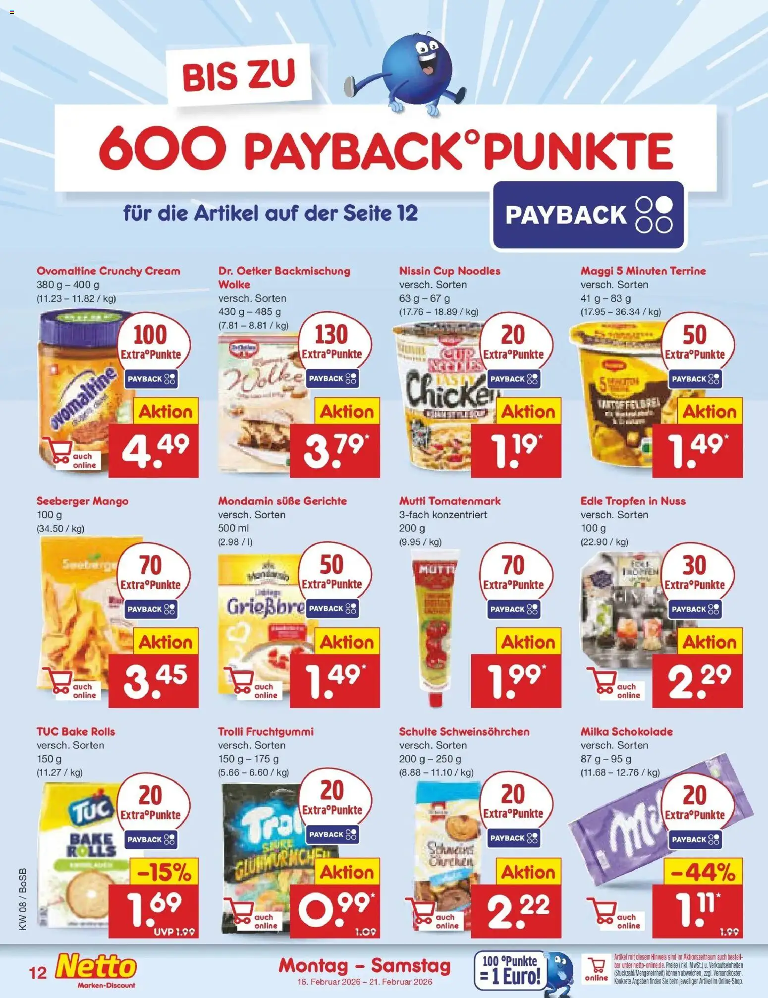 Netto Marken-Discount prospekt Stadtlohn	 – gültig ab 16.02.2026 | Seite: 12 | Produkte: Ovomaltine, Maggi, Milka, Mango