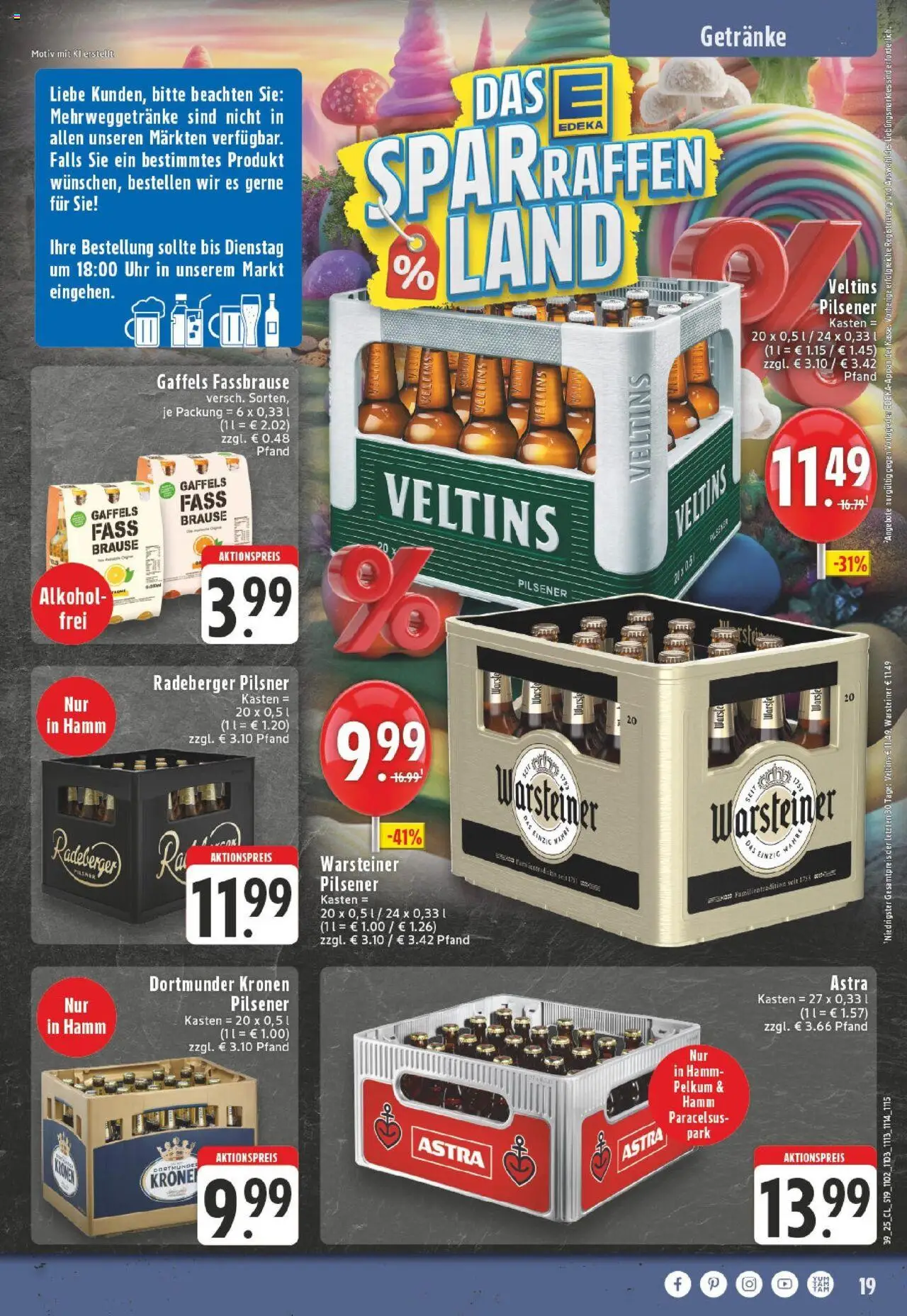 Edeka prospekt Hamm	 – gültig ab 21.09.2025 | Seite: 19 | Produkte: Warsteiner, Fassbrause, Radeberger pilsner, Uhr