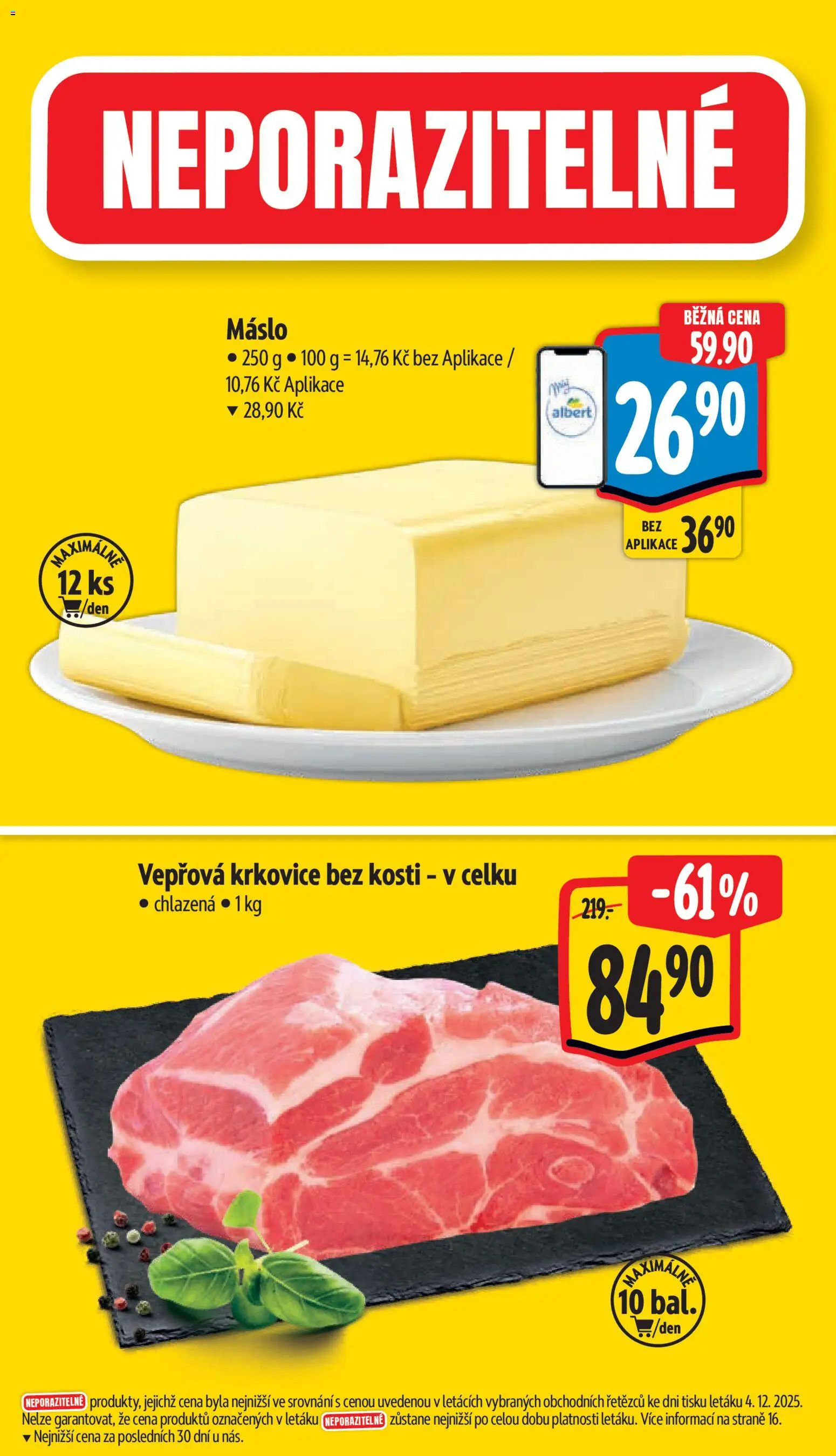 Albert leták - Supermarket od 10.12.2025 | Strana: 2 | Produkty: Máslo, Vepřová krkovice bez kosti, Krkovice bez kosti, Krkovice