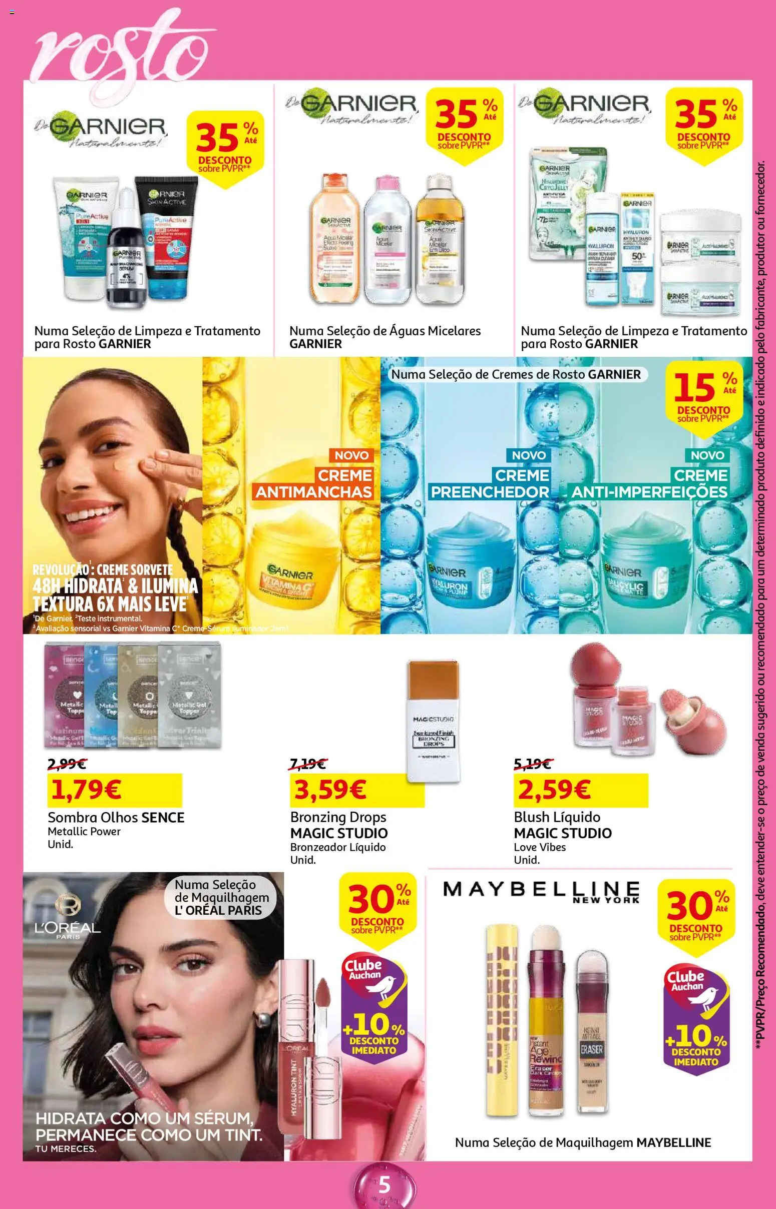 Auchan - Beleza Interiores Spring │ válido de 21.04.2026 | Página: 5 | Produtos: Bronzeador, Blush, Maquilhagem, Vitamina c