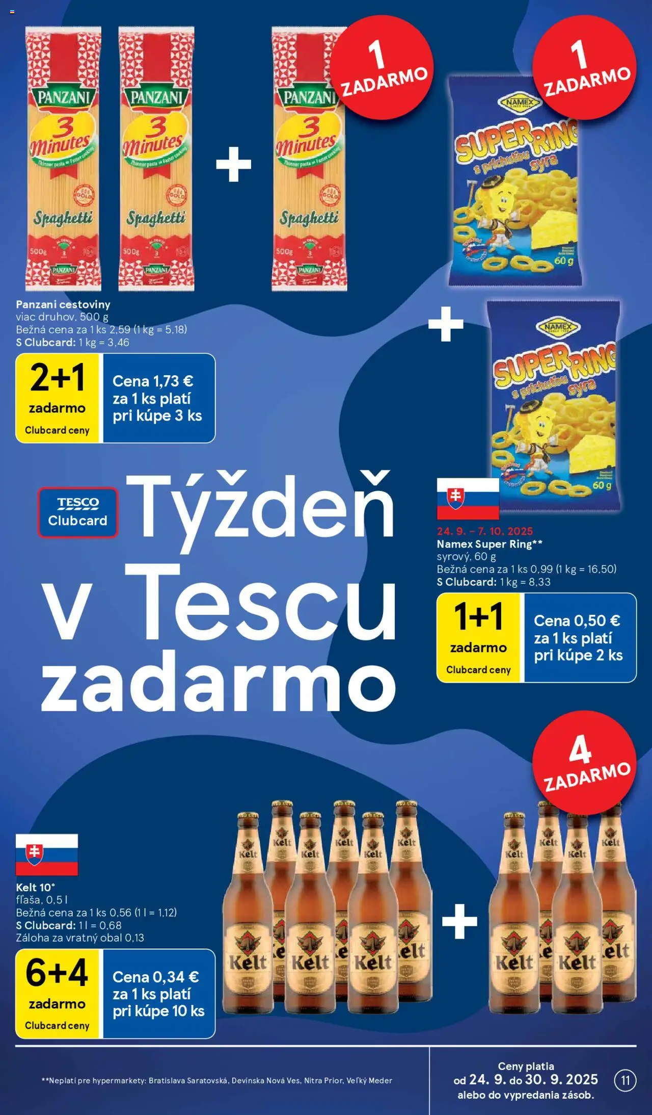 Nové Tesco akcie – leták je platný od 24.09.2025 | Strana: 11 | Produkty: Cestoviny, Kelt
