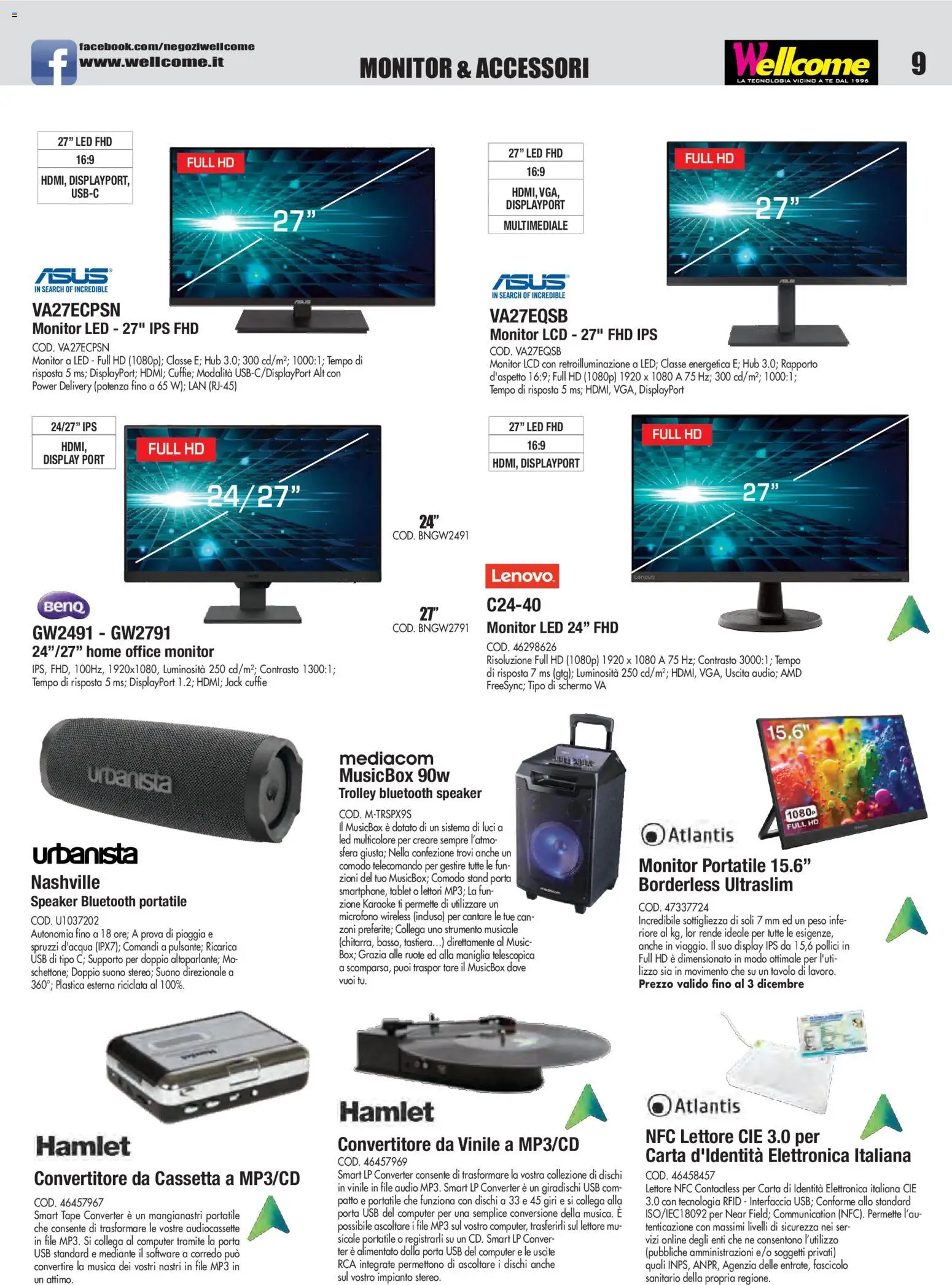 Volantino Wellcome del 23.12.2025 | Pagina: 9 | Prodotti: Schermo, Speaker, USB, Tavolo