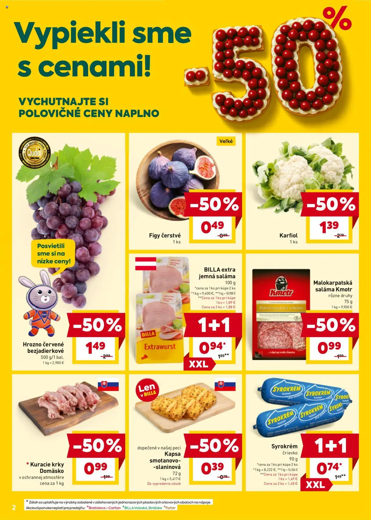 Nové Billa akcie – leták je platný od 17.09.2025 | Strana: 2 | Produkty: Saláma, Karfiol, Hrozno