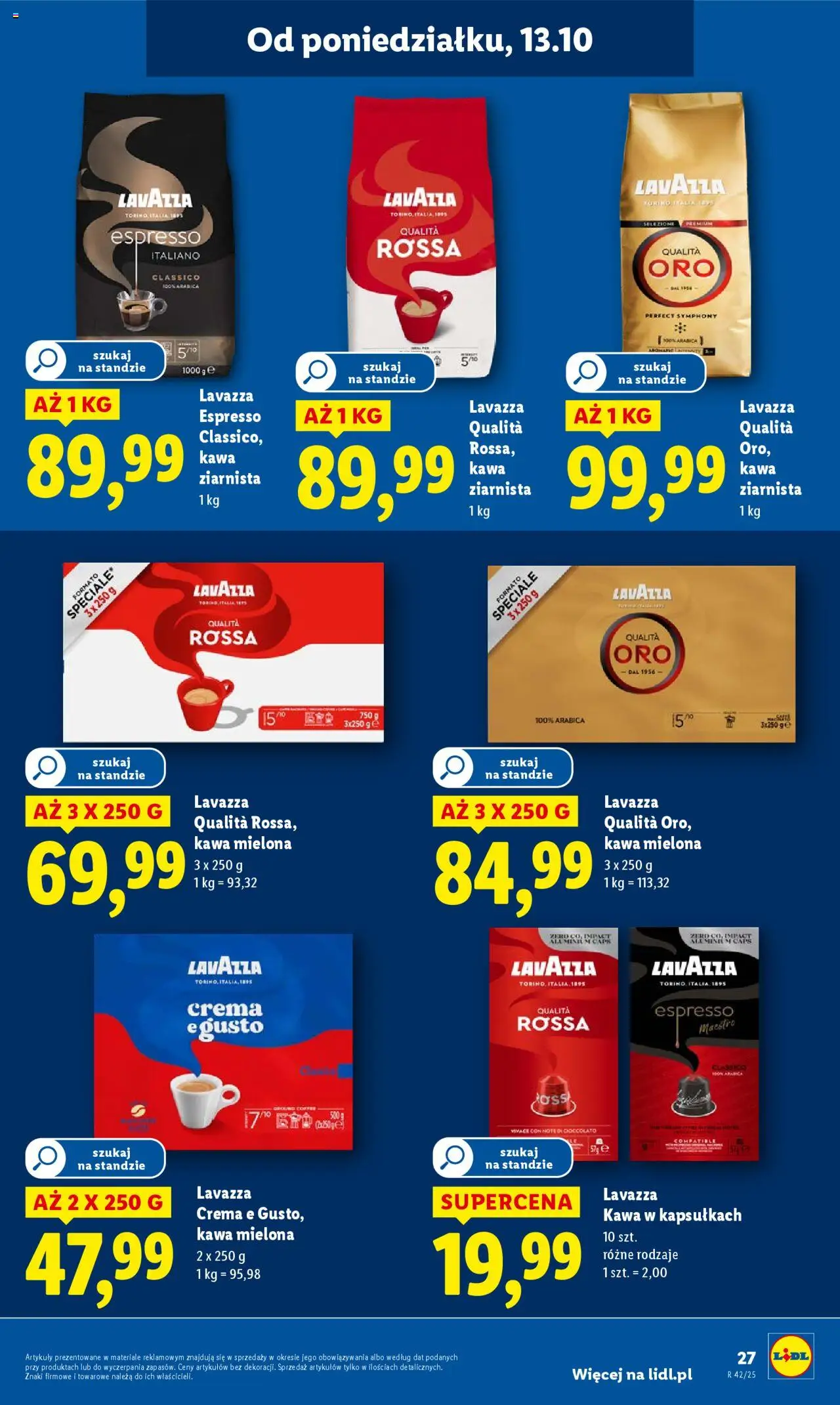 Lidl Gazetka od 13.10.2025 | Strona: 27 | Produkty: Lavazza crema, Kawa ziarnista Lavazza, Lavazza, Kawa