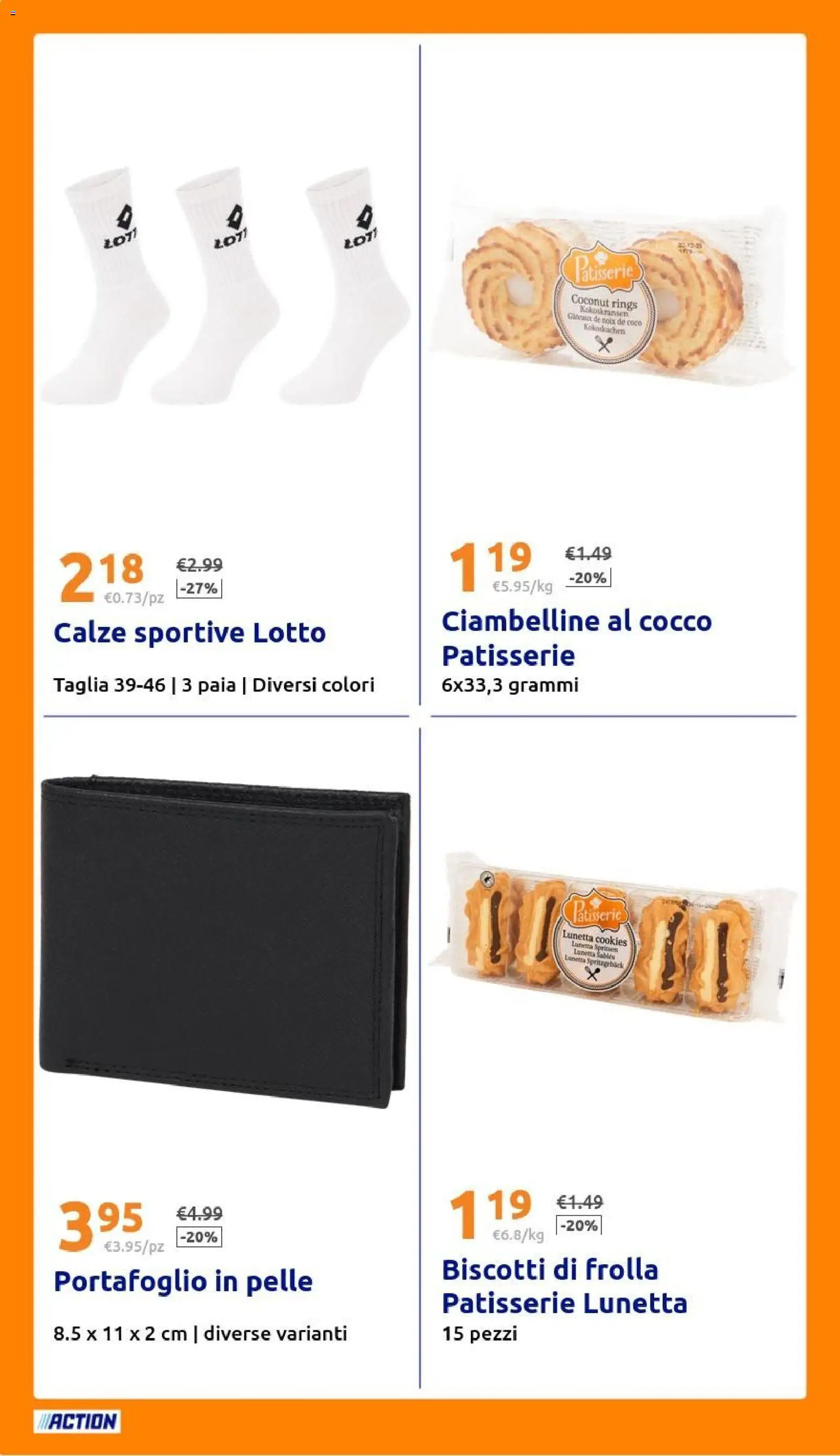 Volantino Action del 24.12.2025 | Pagina: 18 | Prodotti: Biscotti, Portafoglio, Cocco