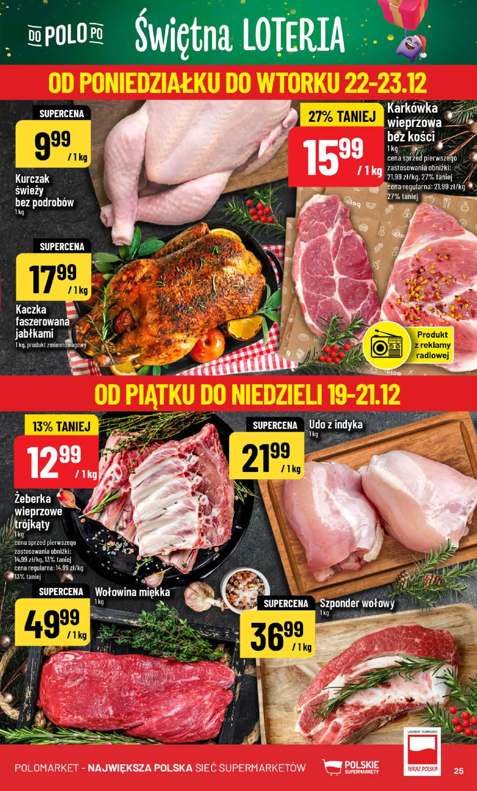 POLOmarket Gazetka od 17.12.2025 | Strona: 25 | Produkty: Kurczak, Karkówka wieprzowa, Kaczka, Wołowina