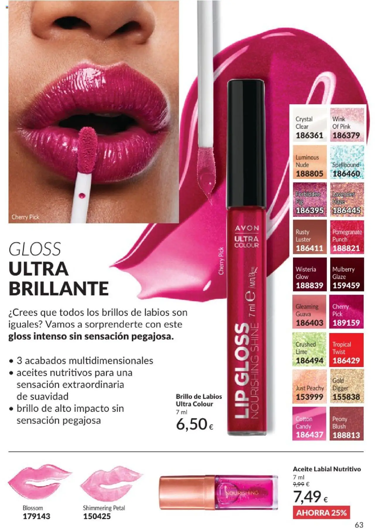 Catálogo AVON campaña 6 │ válido desde el 01.06.2025 | Página: 63 | Productos: Brillo de labios, Aceite