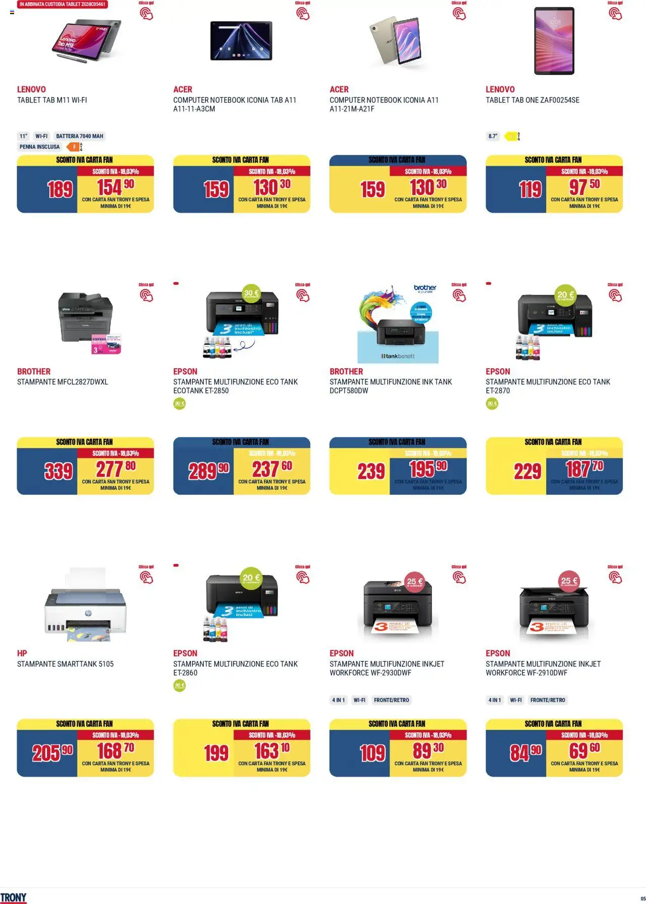 Volantino Trony del 02.10.2025 | Pagina: 5 | Prodotti: Notebook, Tablet, Stampante, Batteria
