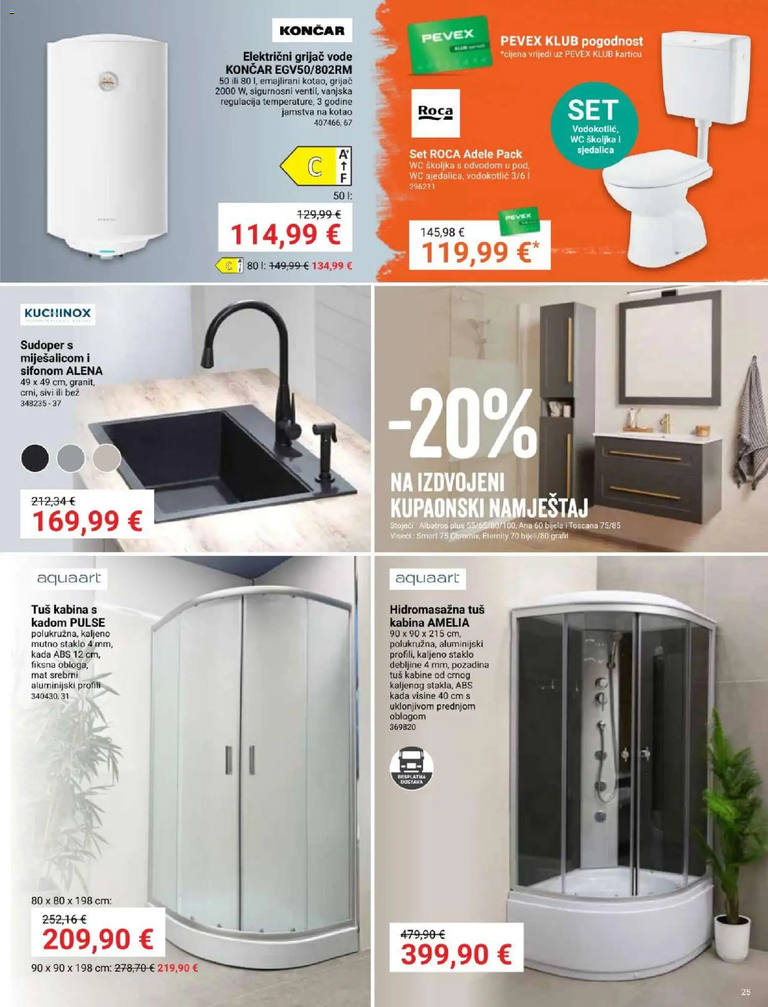 Pevex katalog | vrijedi od 27.11.2025 | Stranica: 25 | Proizvodi: Tuš, Tuš kabina, Vodokotlić, Wc školjka