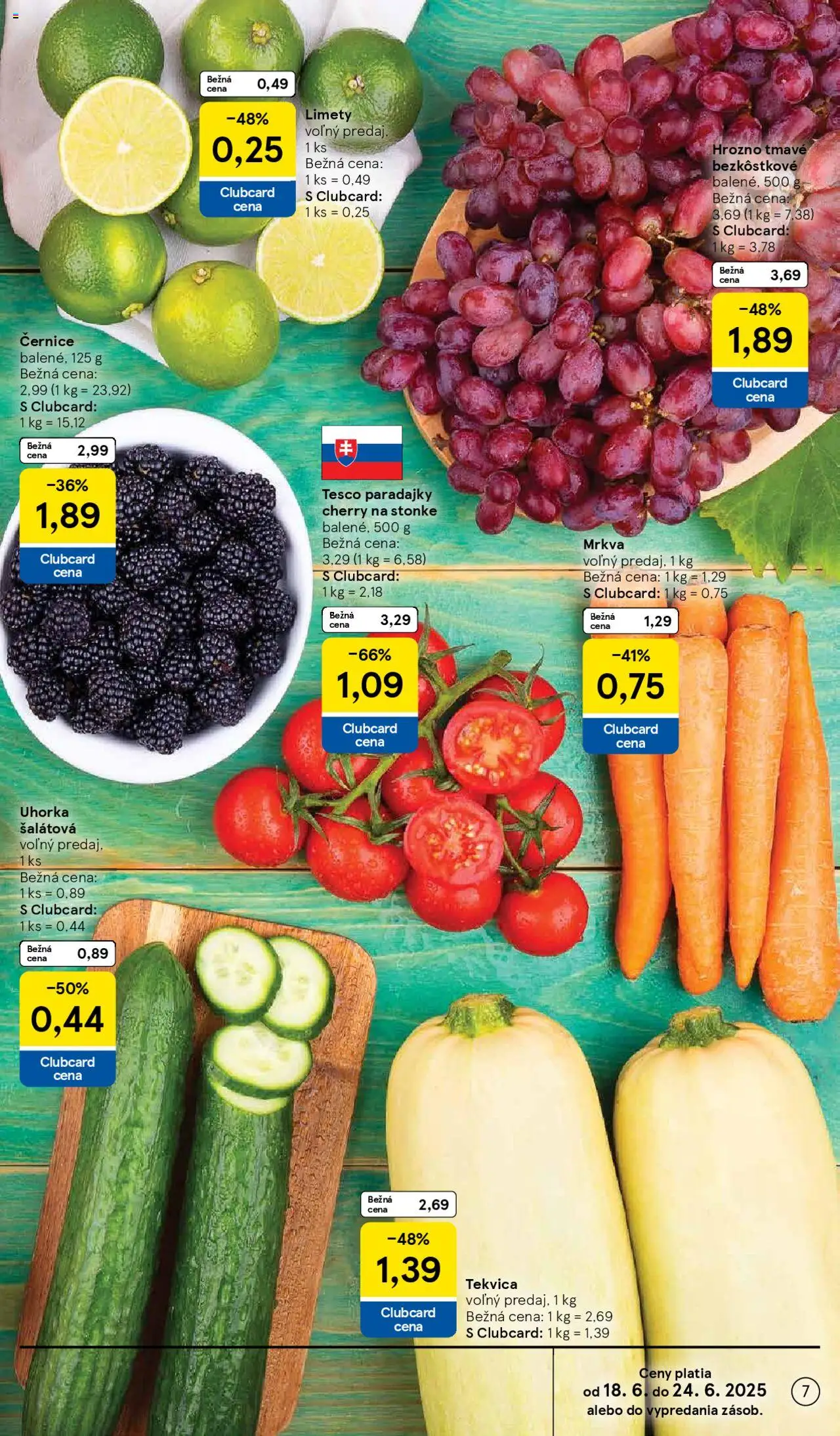 Tesco Hypermarket - leták │ platný od 18.06.2025 | Strana: 7 | Produkty: Paradajky, Mrkva, Hrozno