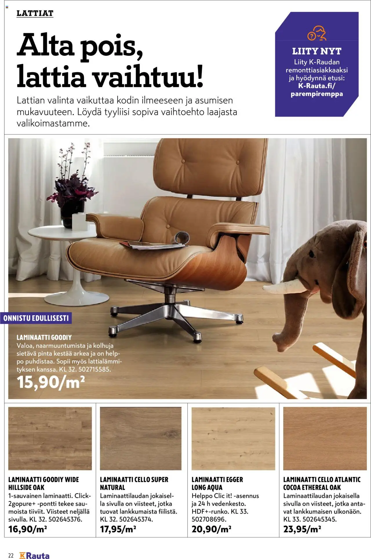K-Rauta tarjoukset - Remppa-lehteä – voimassa 01.09.2025 alkaen | Sivu: 22 | Tuotteet: Laminaatti