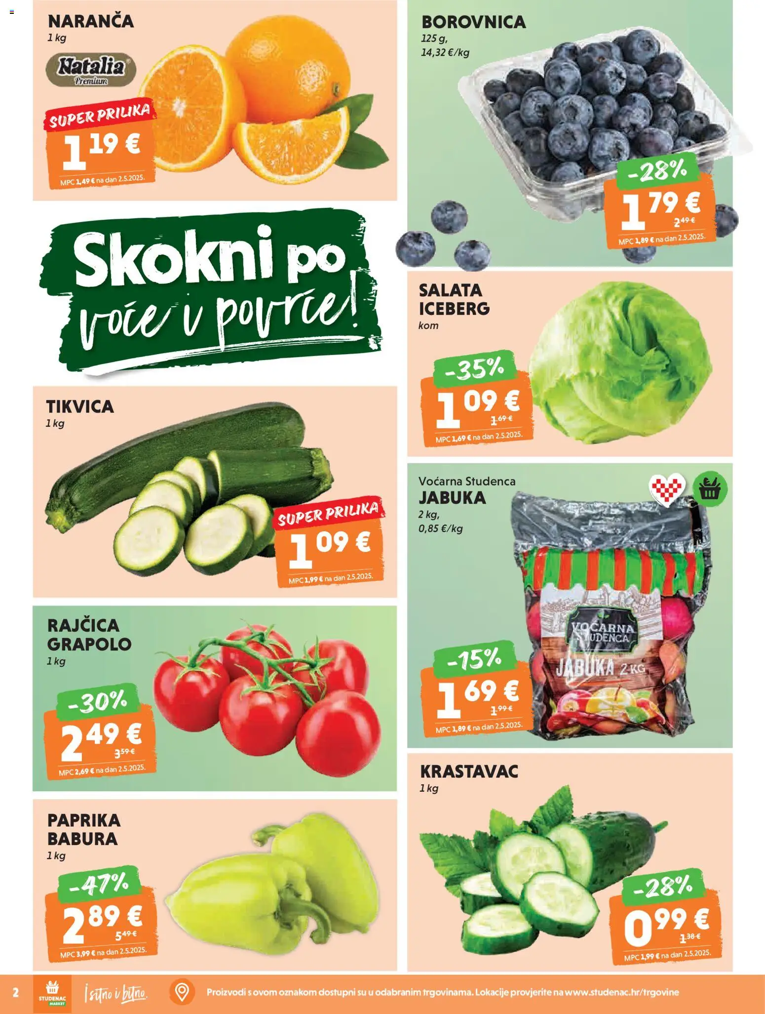 Studenac katalog | vrijedi od 29.04.2026 | Stranica: 2 | Proizvodi: Paprika, Krastavac, Borovnica, Jabuka