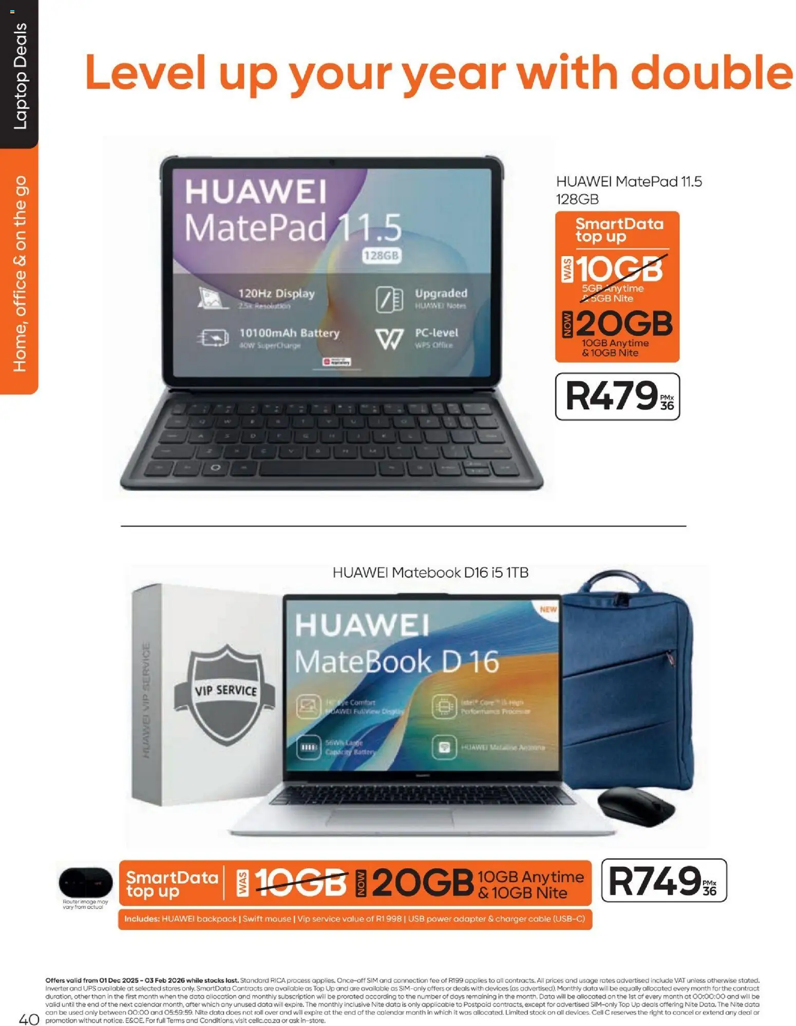 New Cell C catalogue – valid from 01.12.2025 | Page: 42 | Products: Data, Backpack, Laptop, Charger