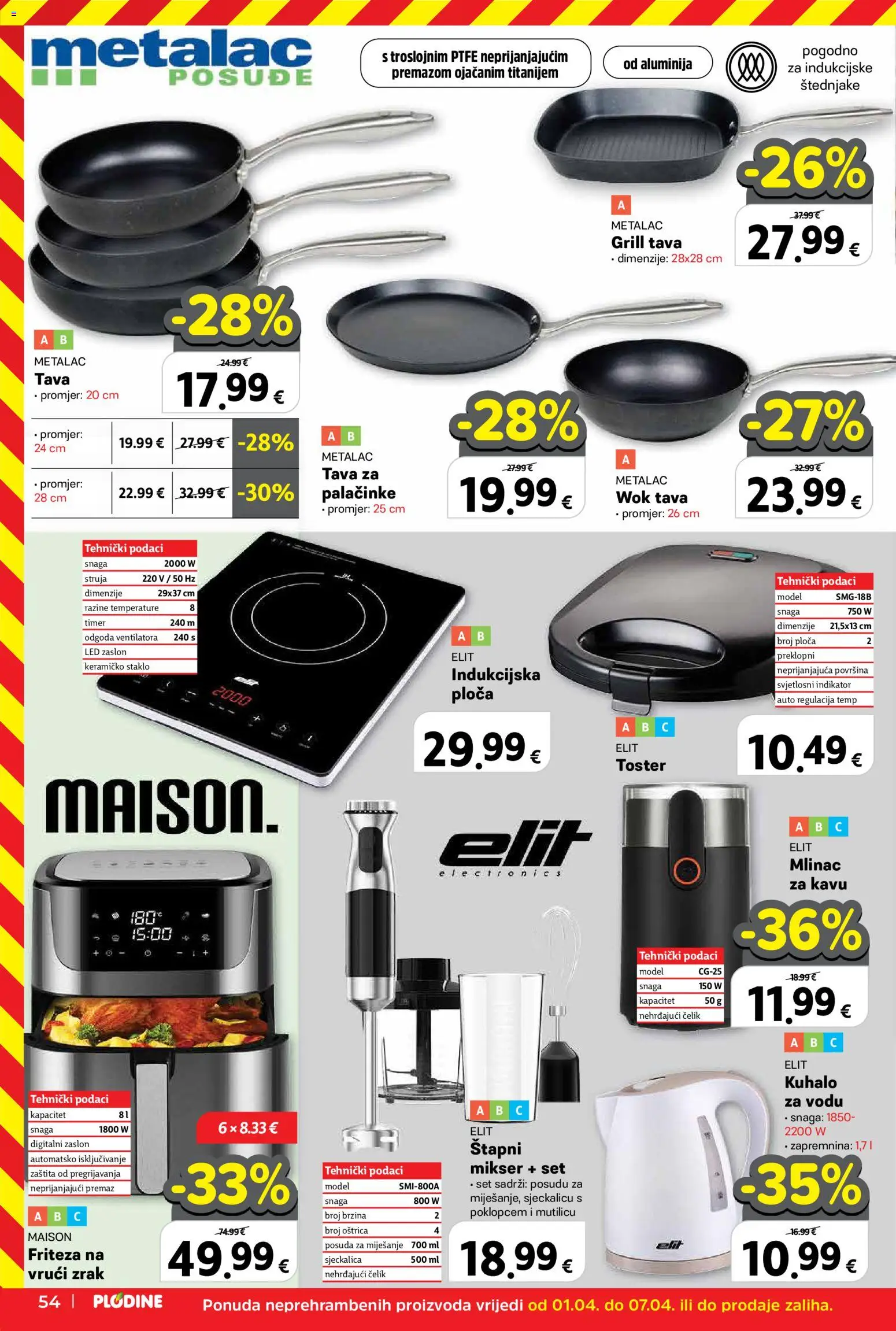 Plodine katalog | vrijedi od 01.04.2026 | Stranica: 62 | Proizvodi: Mikser, Grill tava, Sjeckalica, Tava