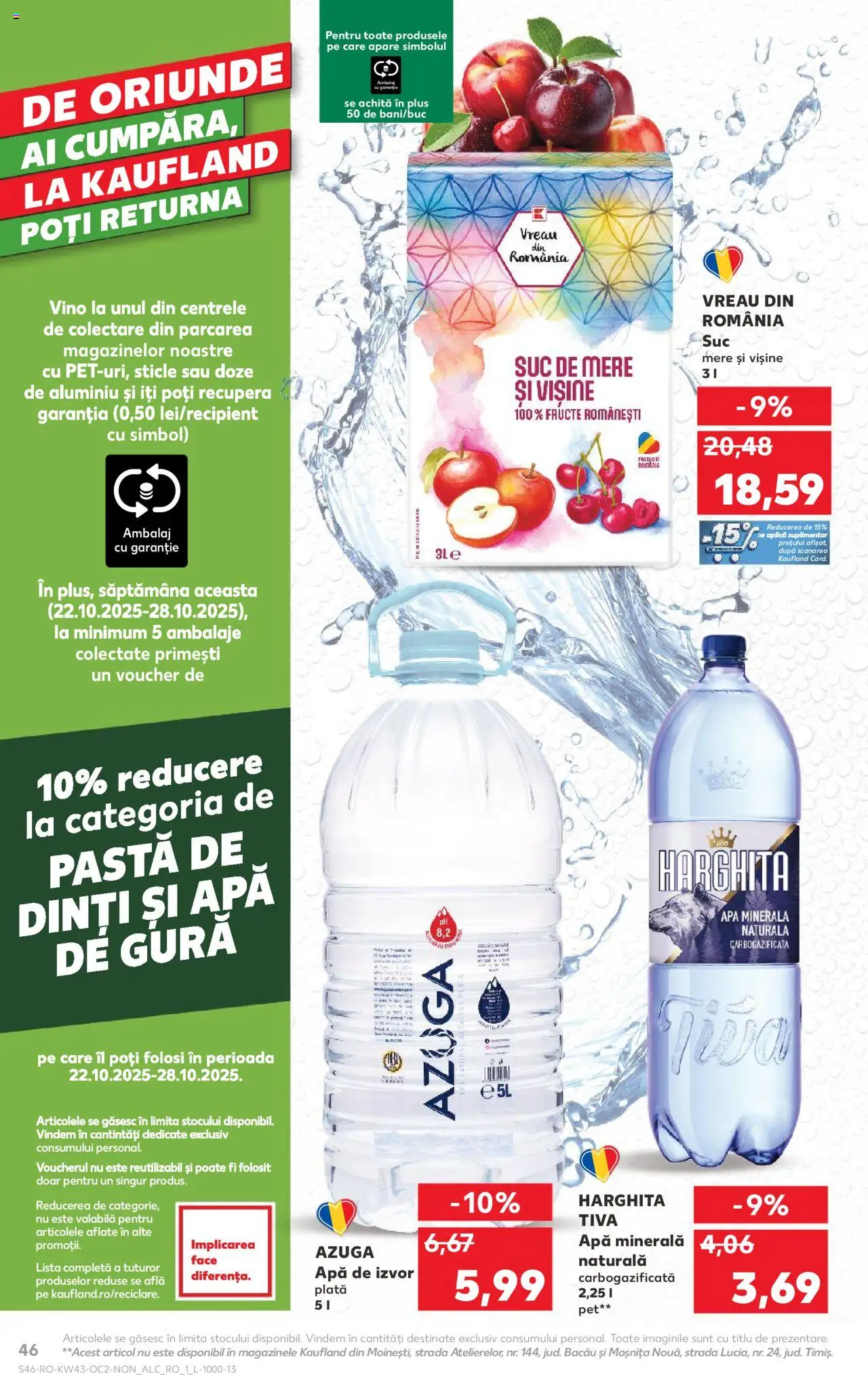 Noul catalog Kaufland – valabil de la 22.10.2025 | Pagină: 46 | Produse: Yazı tahtası kalemi, Suc, Mere, Apă