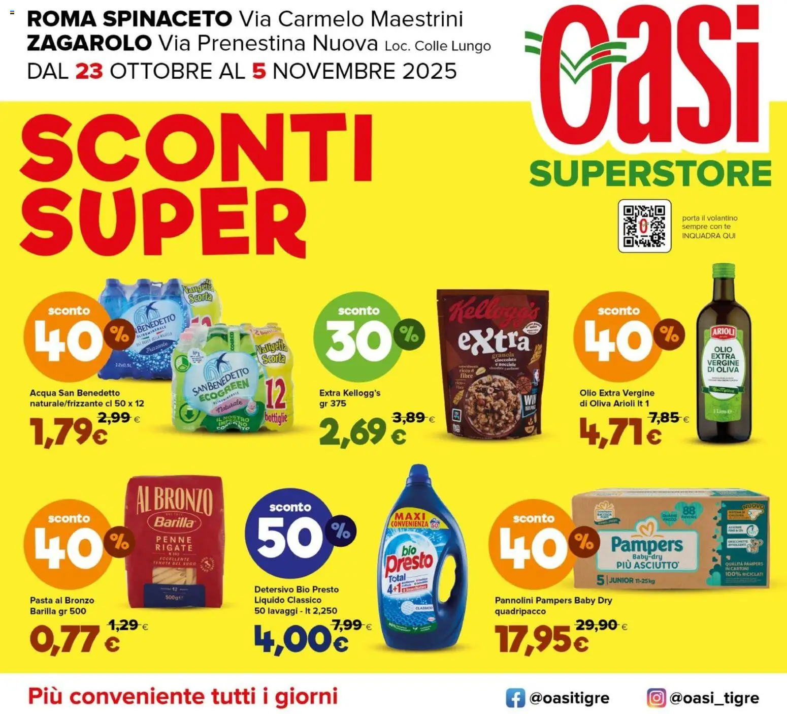 Volantino Oasi del 23.10.2025 | Pagina: 1 | Prodotti: Pannolini, Olio, Pasta, Olio extra vergine