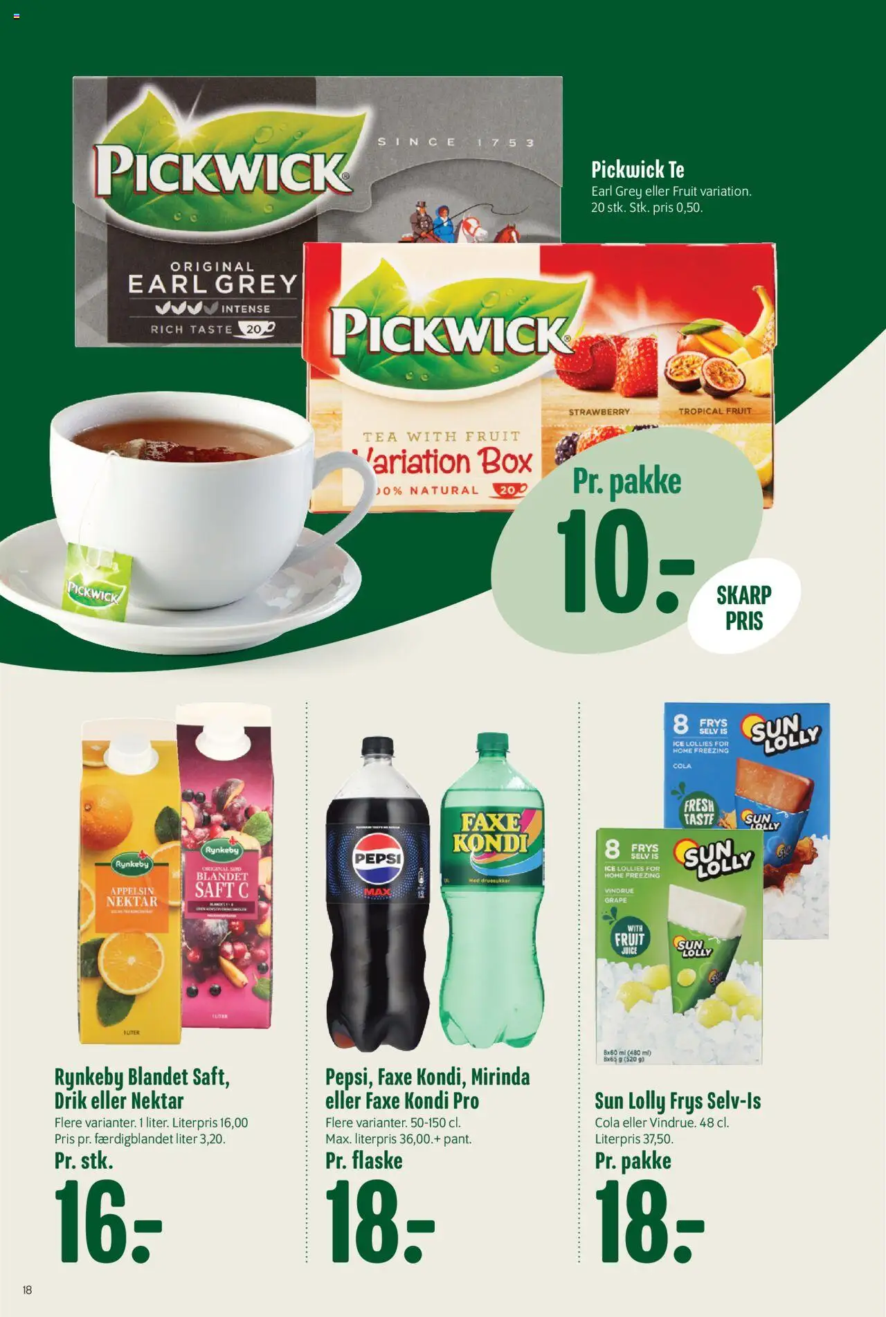 Min Købmand Tilbudsavis gyldig fra 22.08.2025 | Side: 18 | Produkter: Juice, Is, Faxe Kondi, Cola