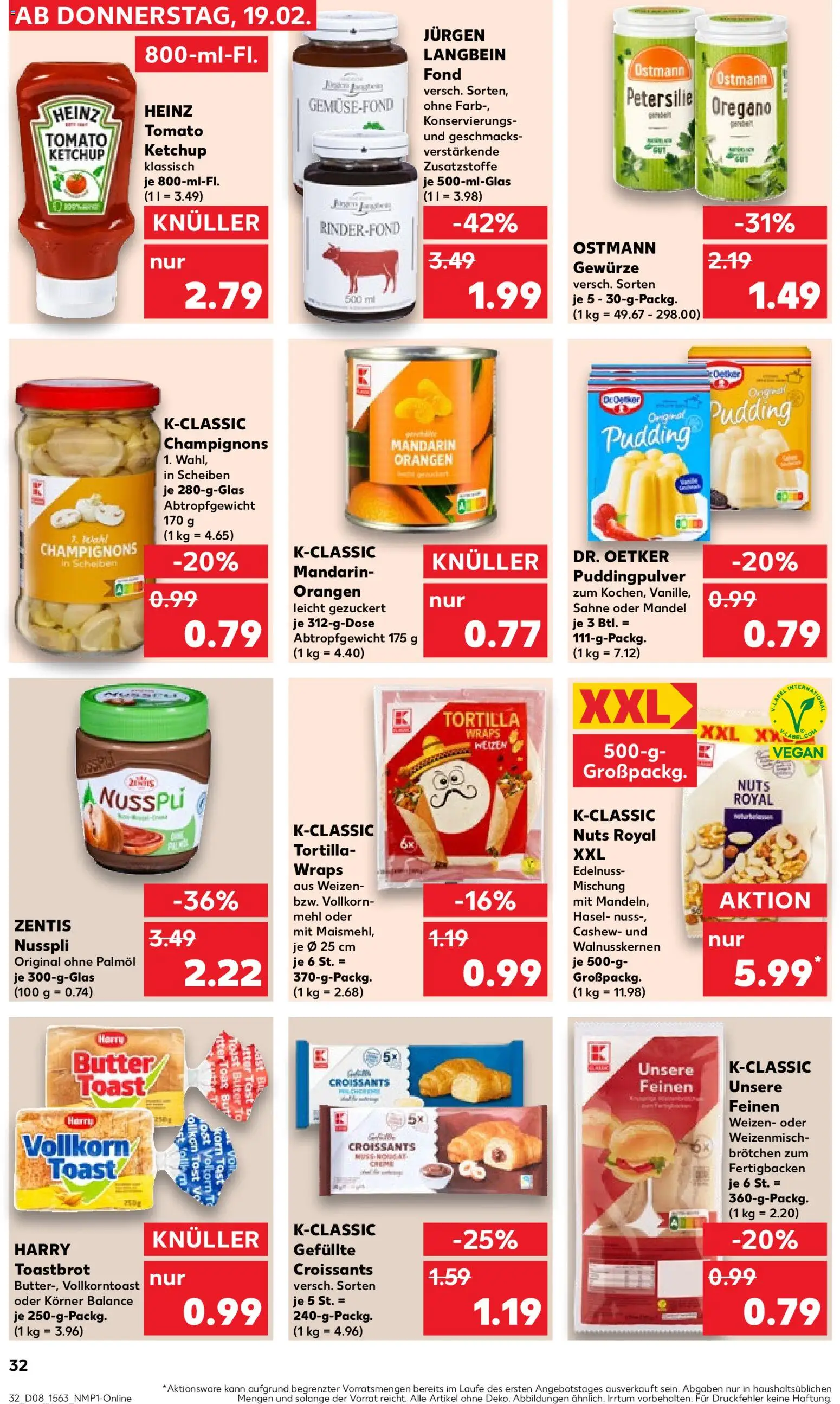 Kaufland prospekt Kiel	 – gültig ab 19.02.2026 | Seite: 32 | Produkte: Butter, Toast, Orangen, Champignons