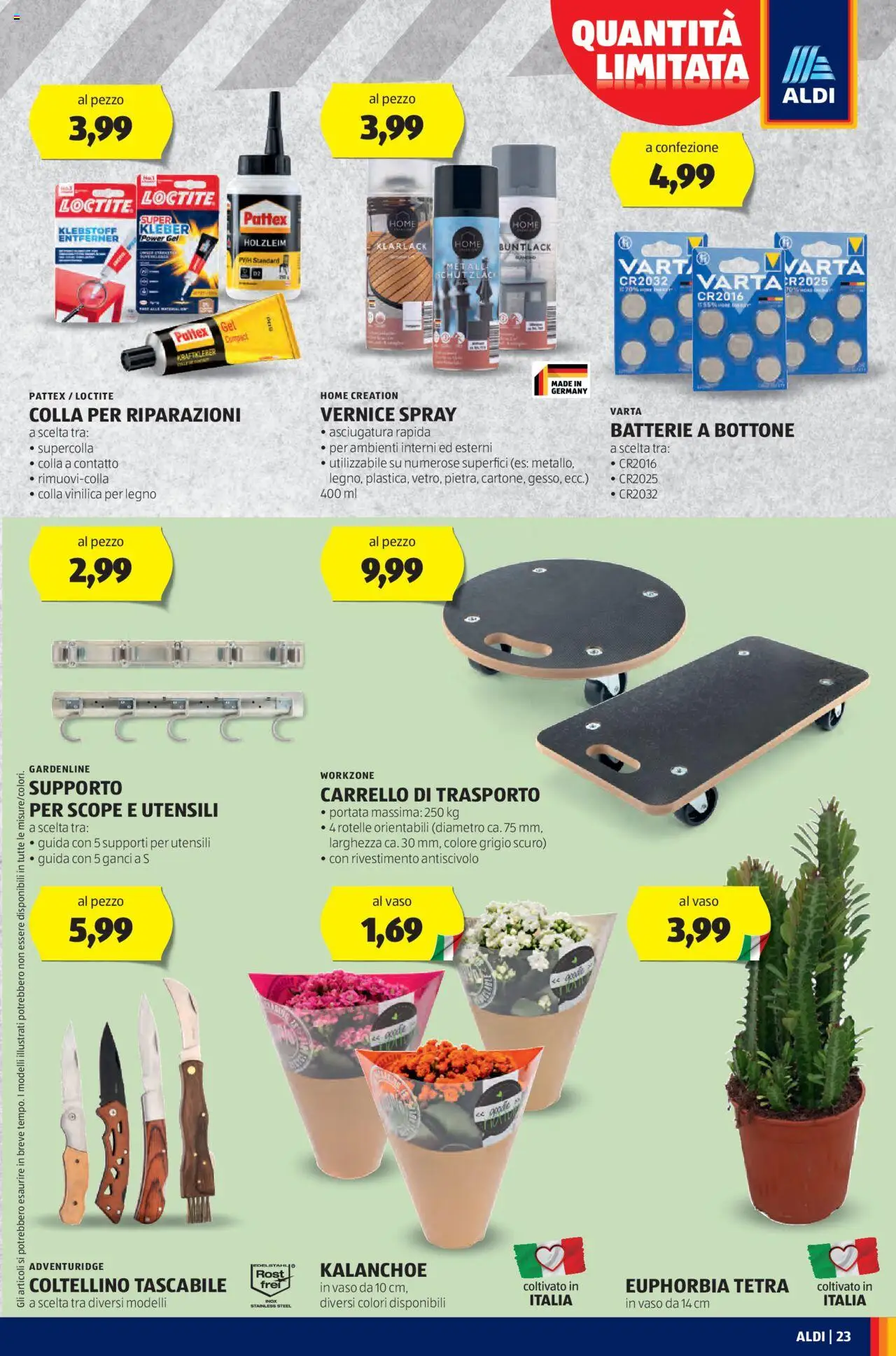 Volantino Aldi del 11.08.2025 | Pagina: 23 | Prodotti: Carrello, Colla, Trolley, Batterie
