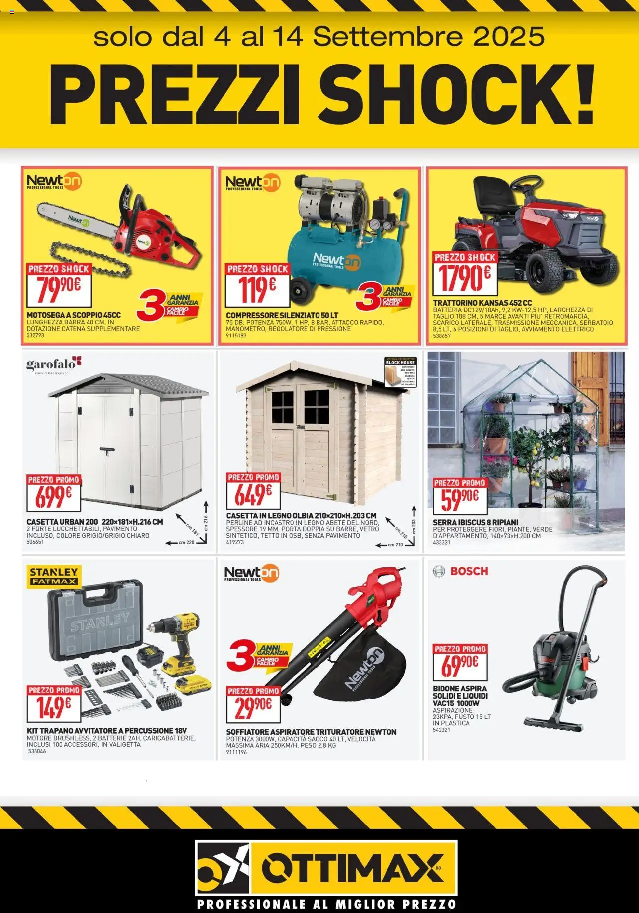 Volantino Ottimax del 04.09.2025 | Pagina: 5 | Prodotti: Compressore, Trattorino, Trapano, Batterie