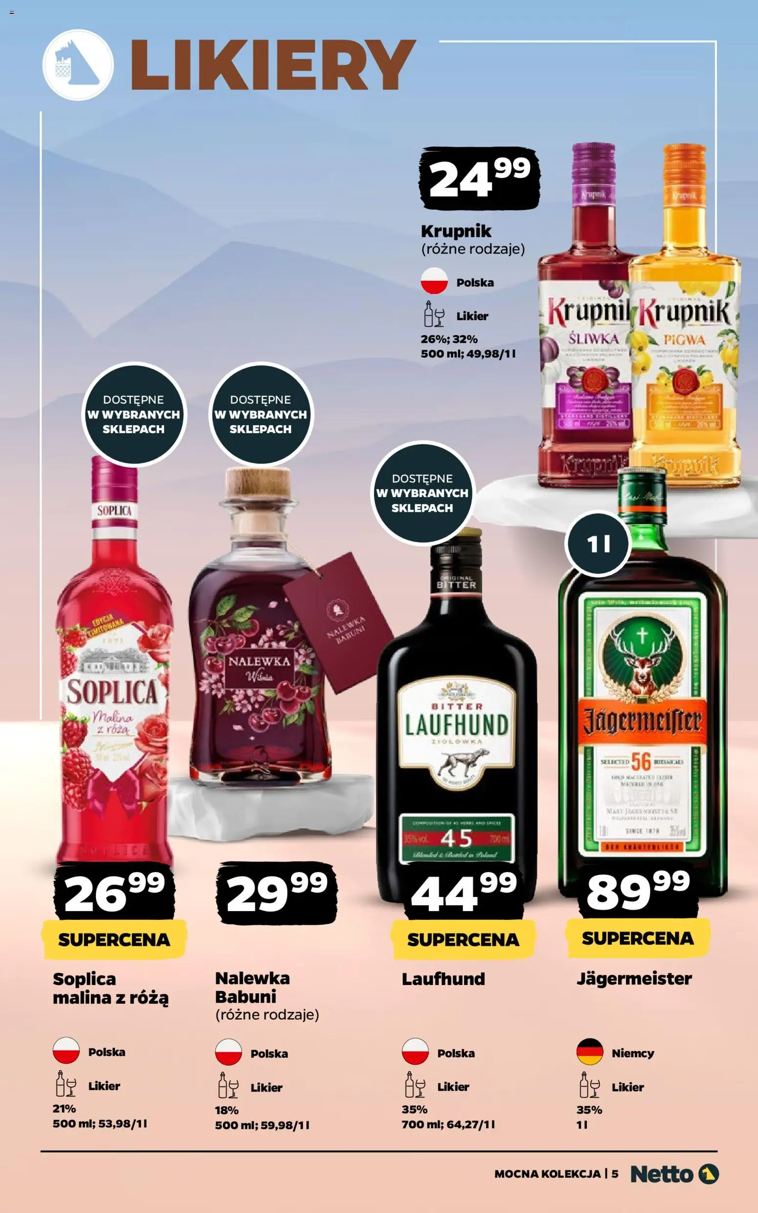 Netto gazetka - Alkohole mocne od 19.01.2026 | Strona: 5 | Produkty: Pigwa, Malina, Nalewka Babuni, Jagermeister