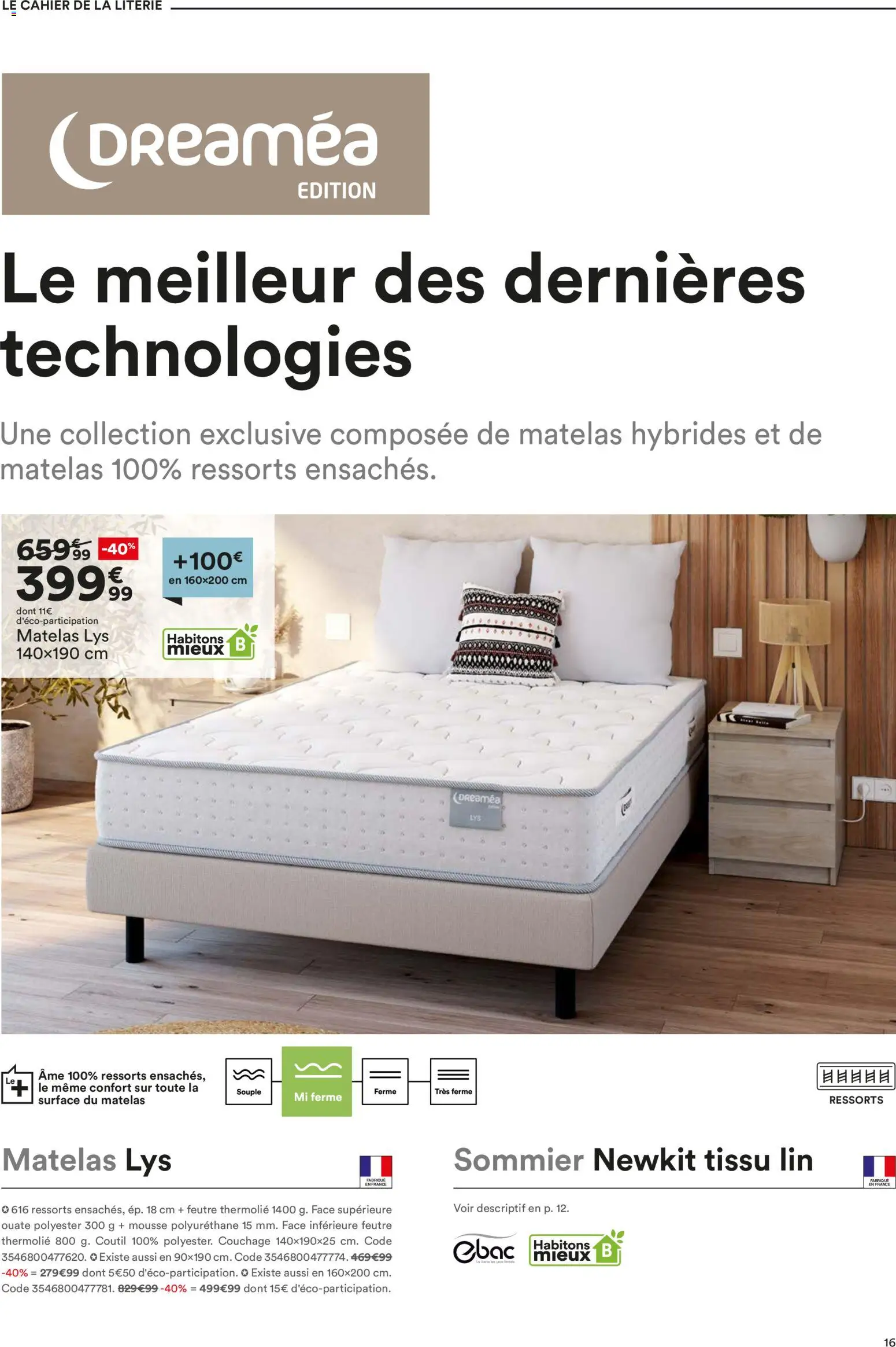 {H1} | Page: 16 | Produits: Mousse, Matelas, Sommier, Literie