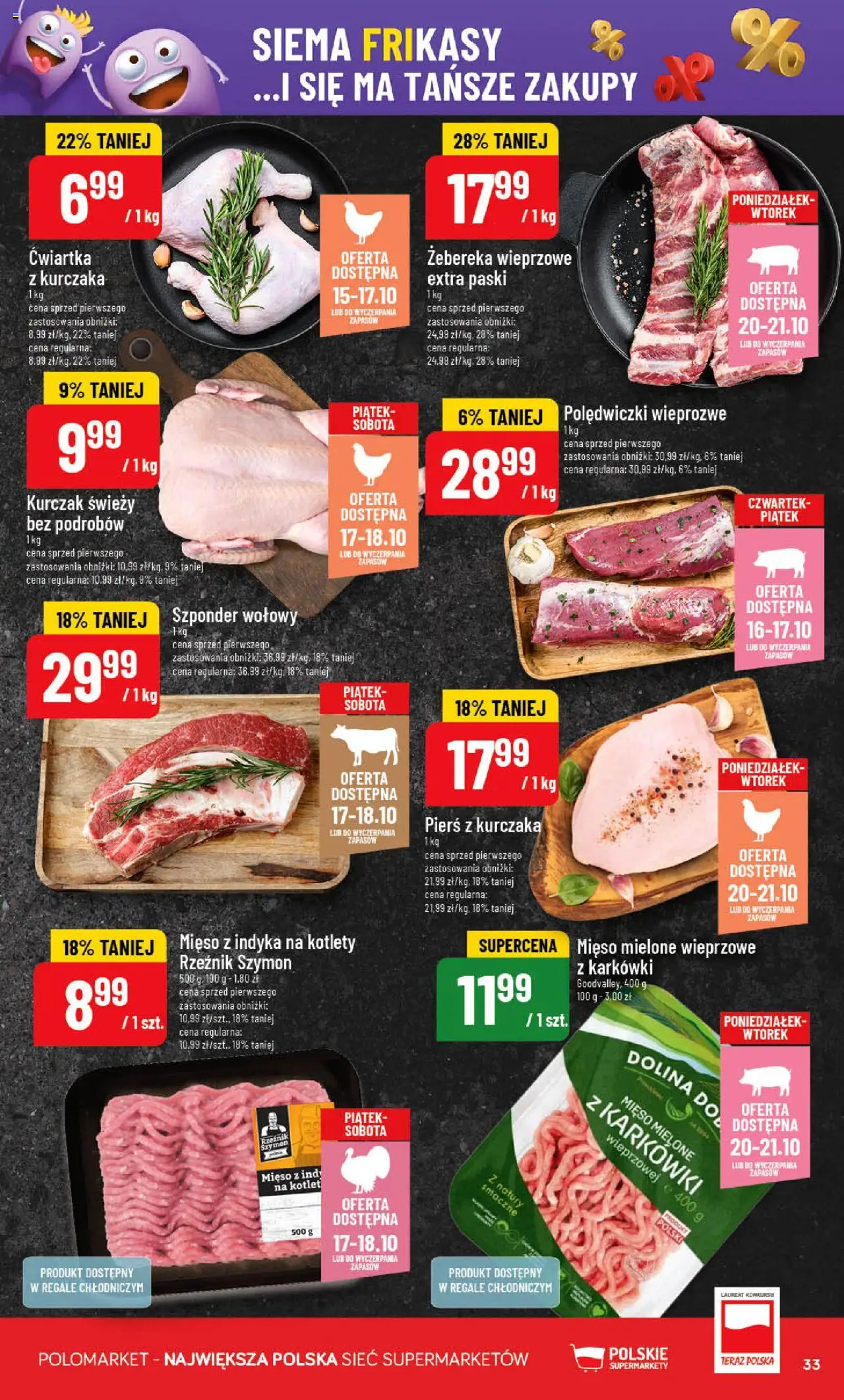 POLOmarket Gazetka od 15.10.2025 | Strona: 33 | Produkty: Pierś z kurczaka, Mięso, Mięso mielone, Mięso z indyka