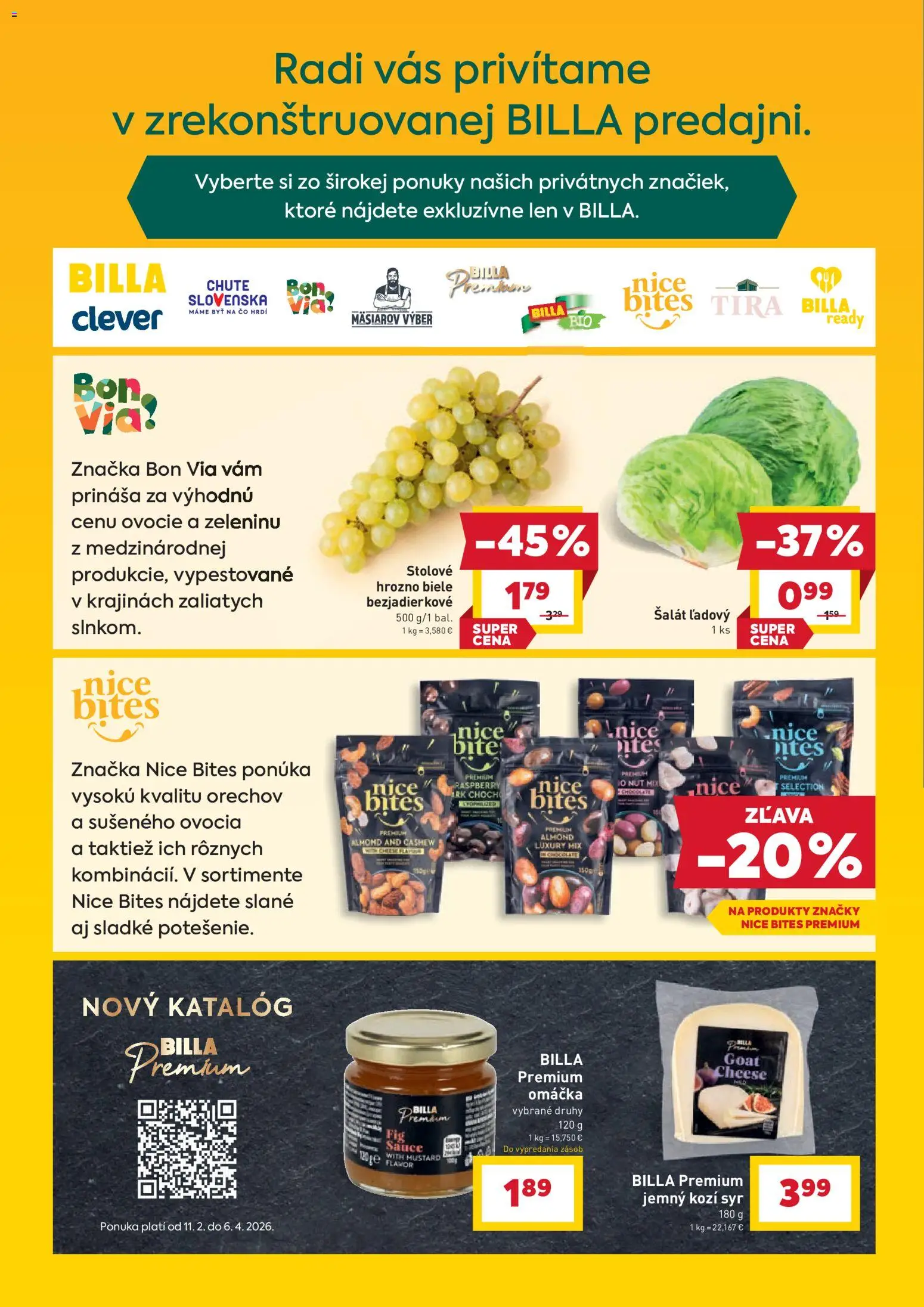 Nové Billa akcie – leták je platný od 11.03.2026 | Strana: 2 | Produkty: Syr, Šalát, Omáčka, Hrozno