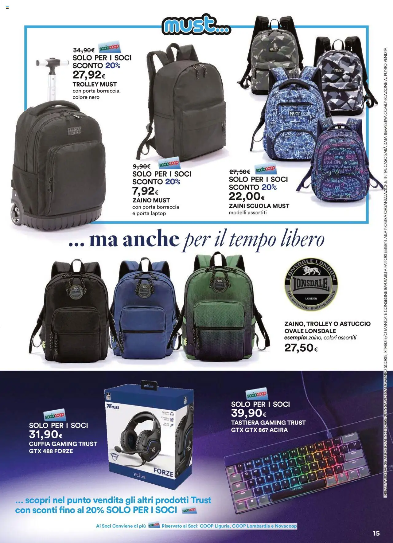Volantino Ipercoop del 28.08.2025 | Pagina: 15 | Prodotti: Zaino, Tastiera, Astuccio, Borraccia