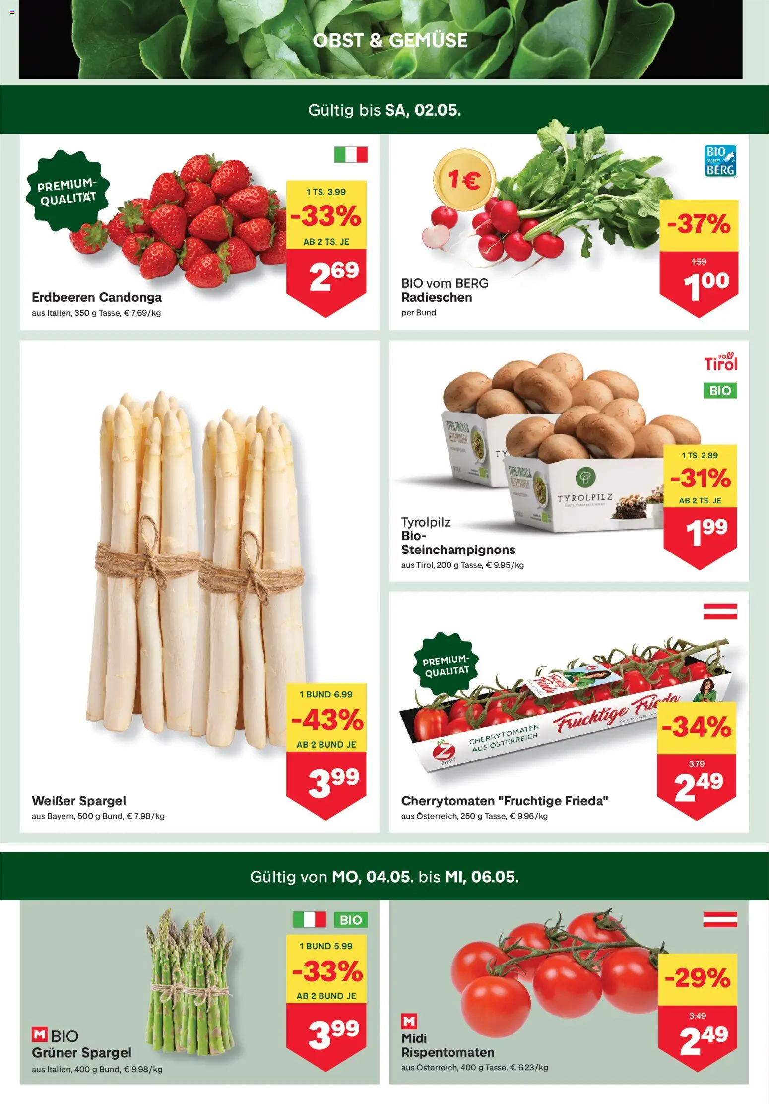 MPREIS Flugblatt gültig ab 30.04.2026 | Seite: 2 | Produkte: Erdbeeren, Gemüse, Obst