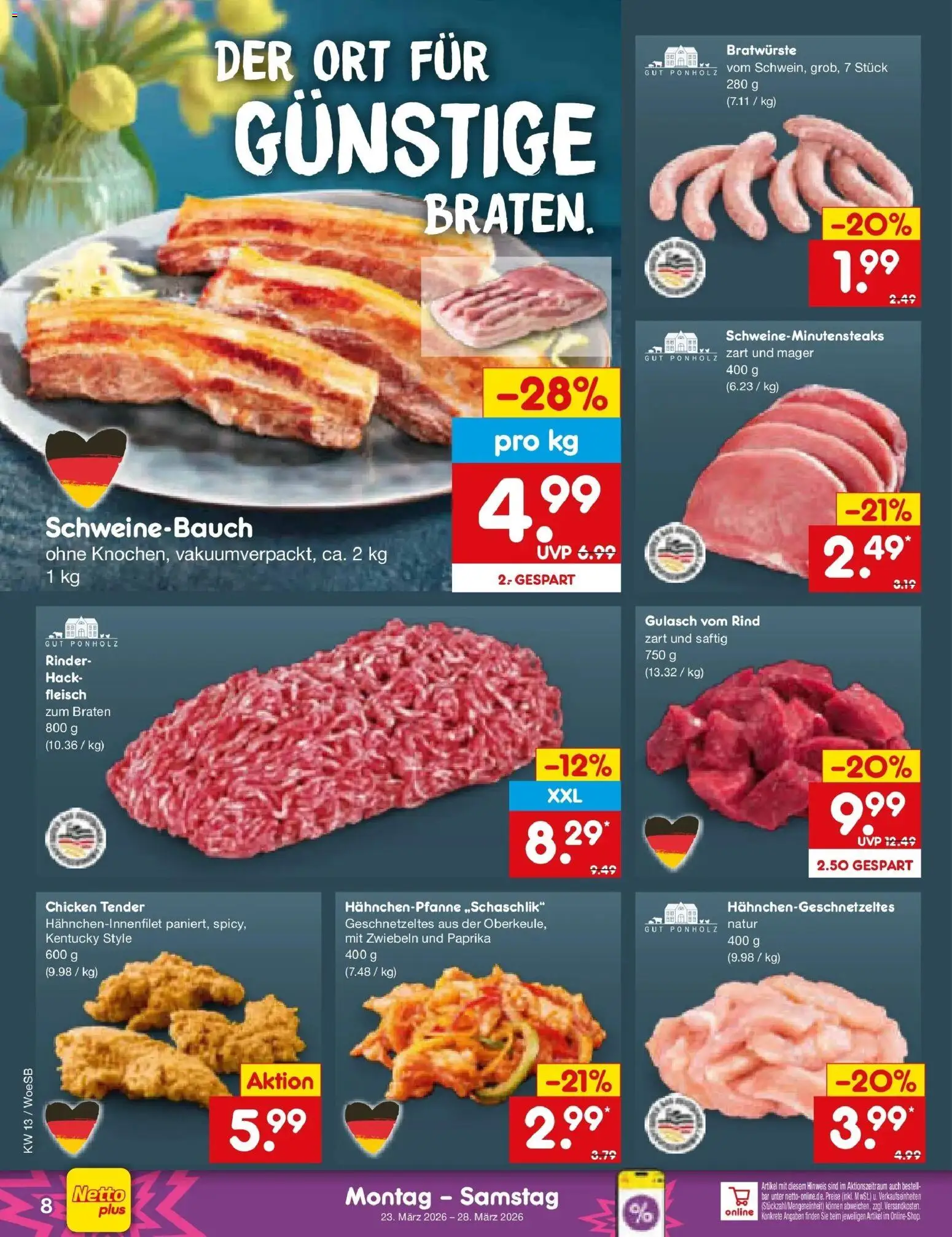 Netto Marken-Discount Prospekt Katzweiler	 – gültig ab 23.03.2026 | Seite: 8 | Produkte: Zwiebeln, Paprika, Gulasch, Fleisch