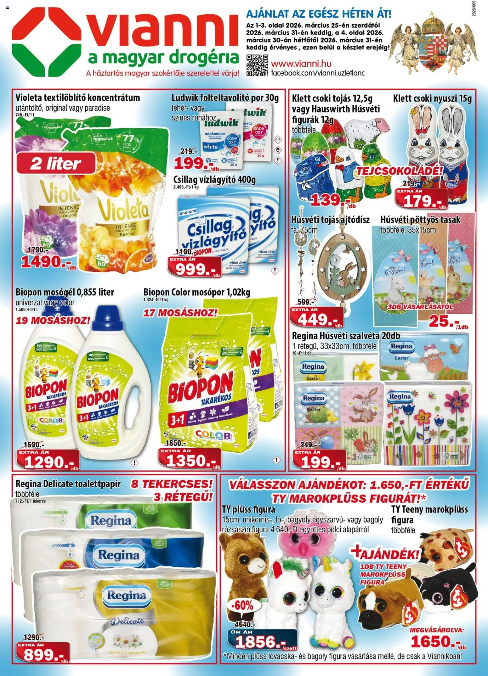 Vianni akciós ujság - amely érvényes a következő dátumtól: 25.03.2026 | Oldal: 1 | Termékek: Plüss, Folteltávolító, Tejcsokoládé, Mosópor
