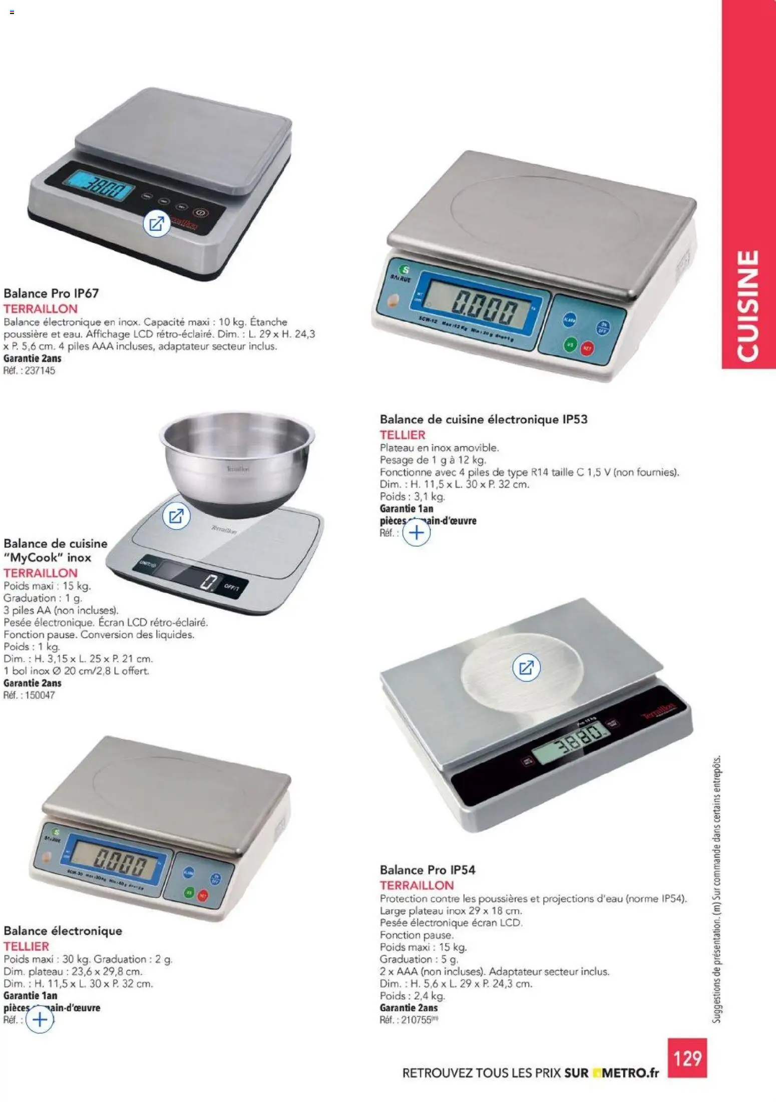 {H1} | Page: 129 | Produits: Adaptateur, Poids, Balance de cuisine, Piles