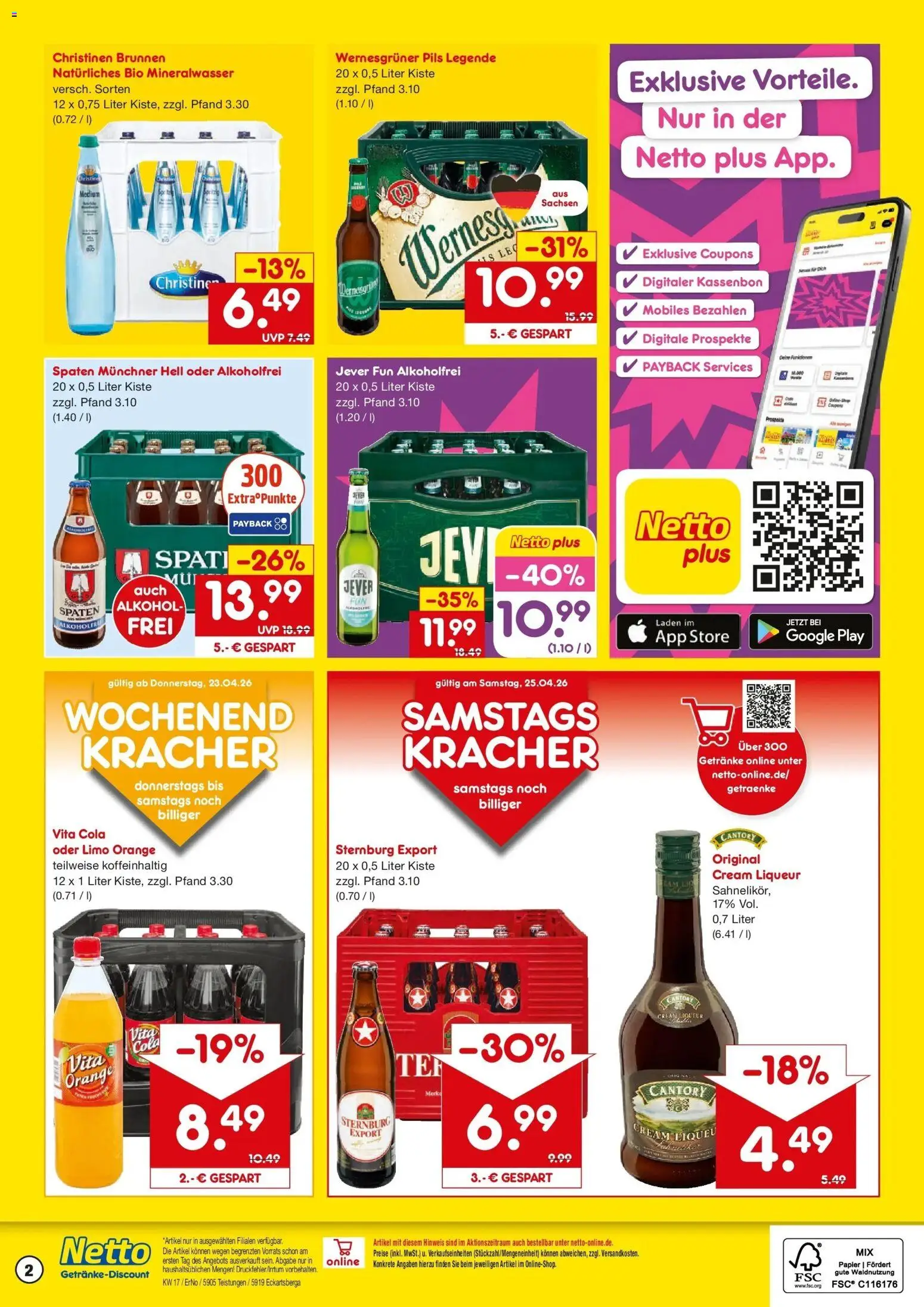 Netto Marken-Discount Prospekt Eckartsberga	 – gültig ab 20.04.2026 | Seite: 2 | Produkte: Cola, Wernesgruner, Mineralwasser, Jever