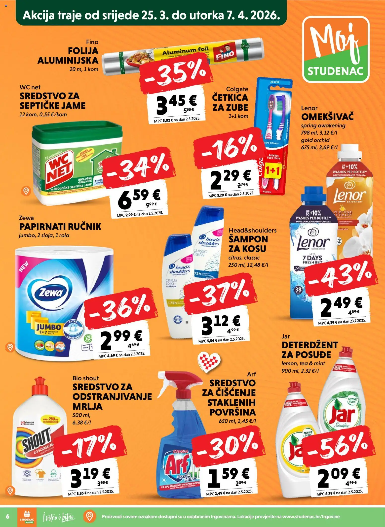 Studenac katalog | vrijedi od 01.04.2026 | Stranica: 6 | Proizvodi: Šampon, Deterdžent, Ručnik, Zewa