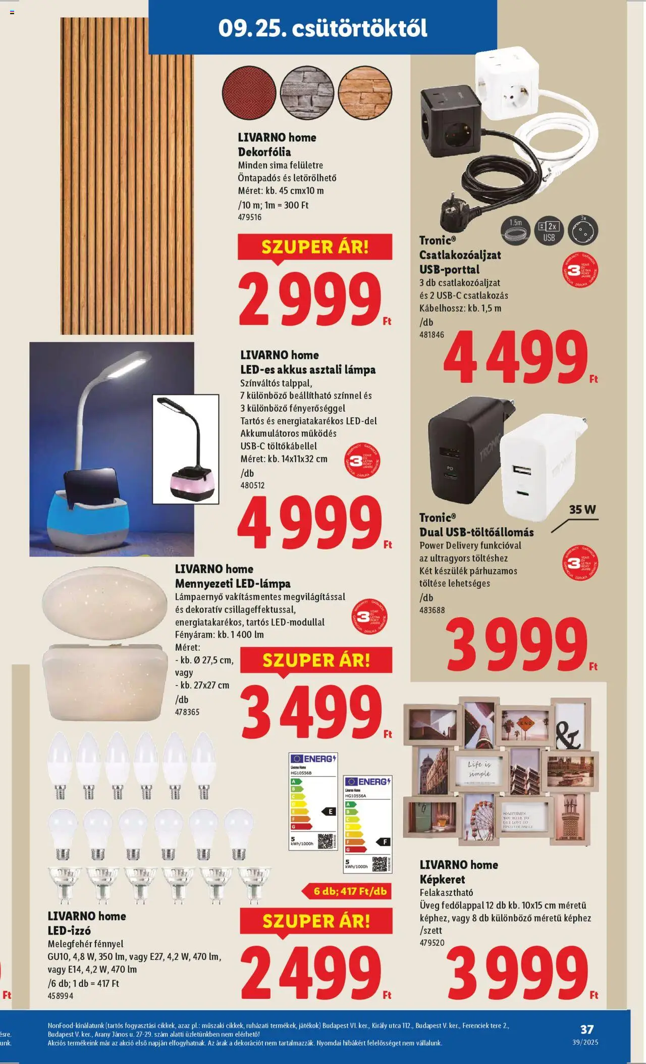Lidl akciós ujság - amely érvényes a következő dátumtól: 25.09.2025 | Oldal: 37 | Termékek: USB, Játékok, Lámpa, Képkeret
