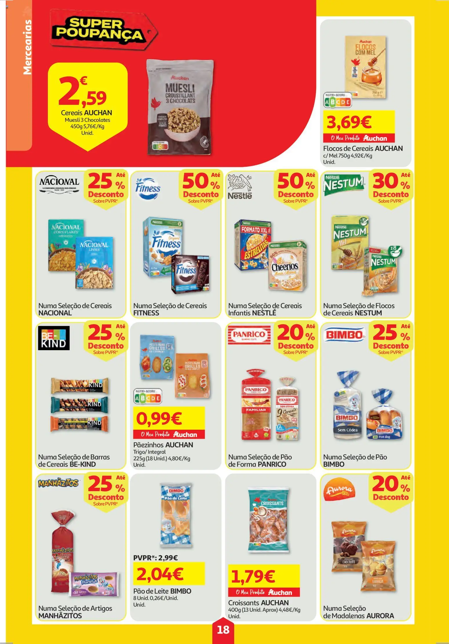 Auchan folheto │ válido de 19.03.2026 | Página: 18 | Produtos: Chocolates, Nestlé, Pão, Mel