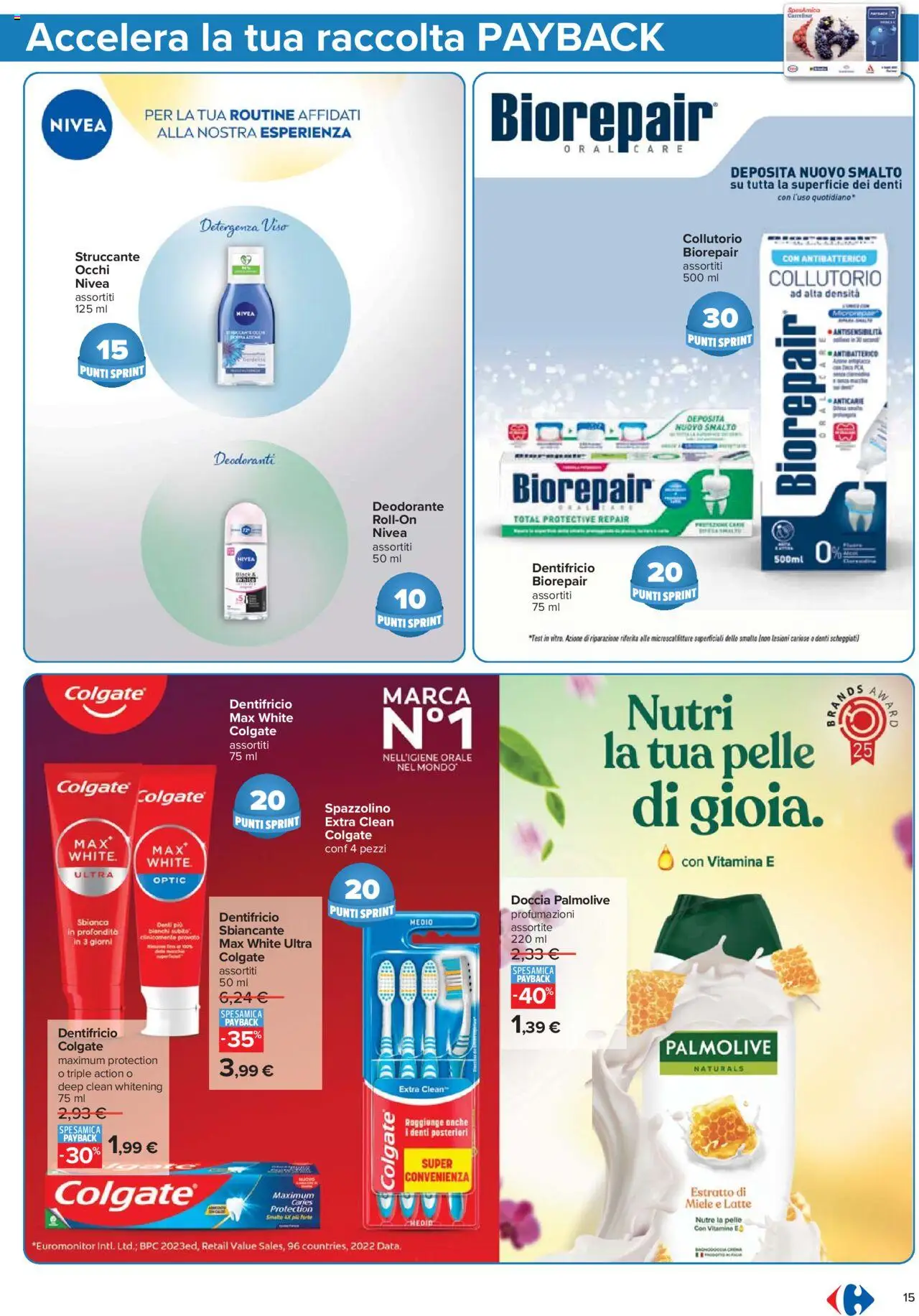 Volantino Carrefour del 07.08.2025 | Pagina: 15 | Prodotti: Struccante, Collutorio, Latte, Data