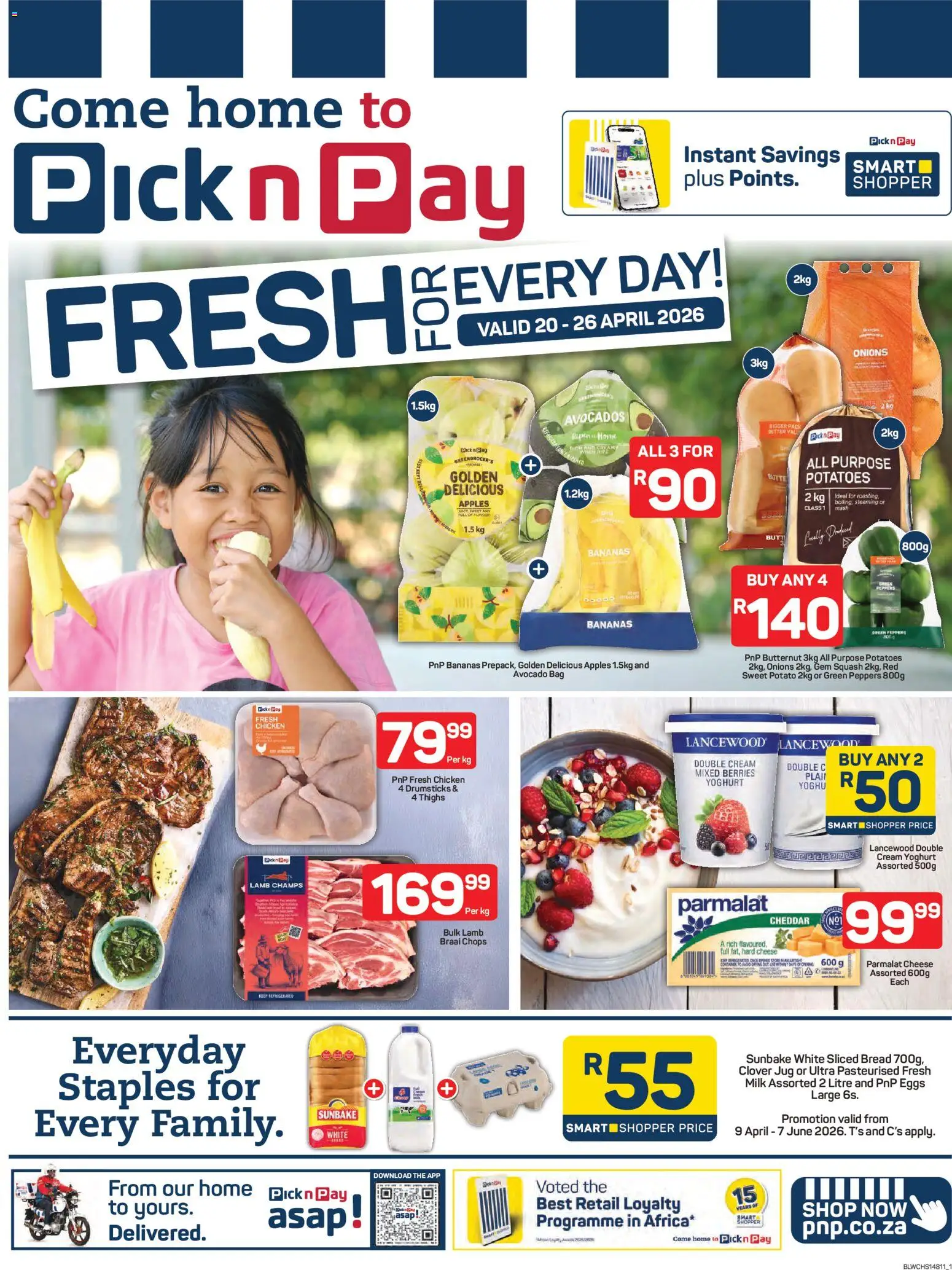 New Pick n Pay catalogue – valid from 20.04.2026 | Page: 1 | Products: Squash, Milk, Apples, Potatoes