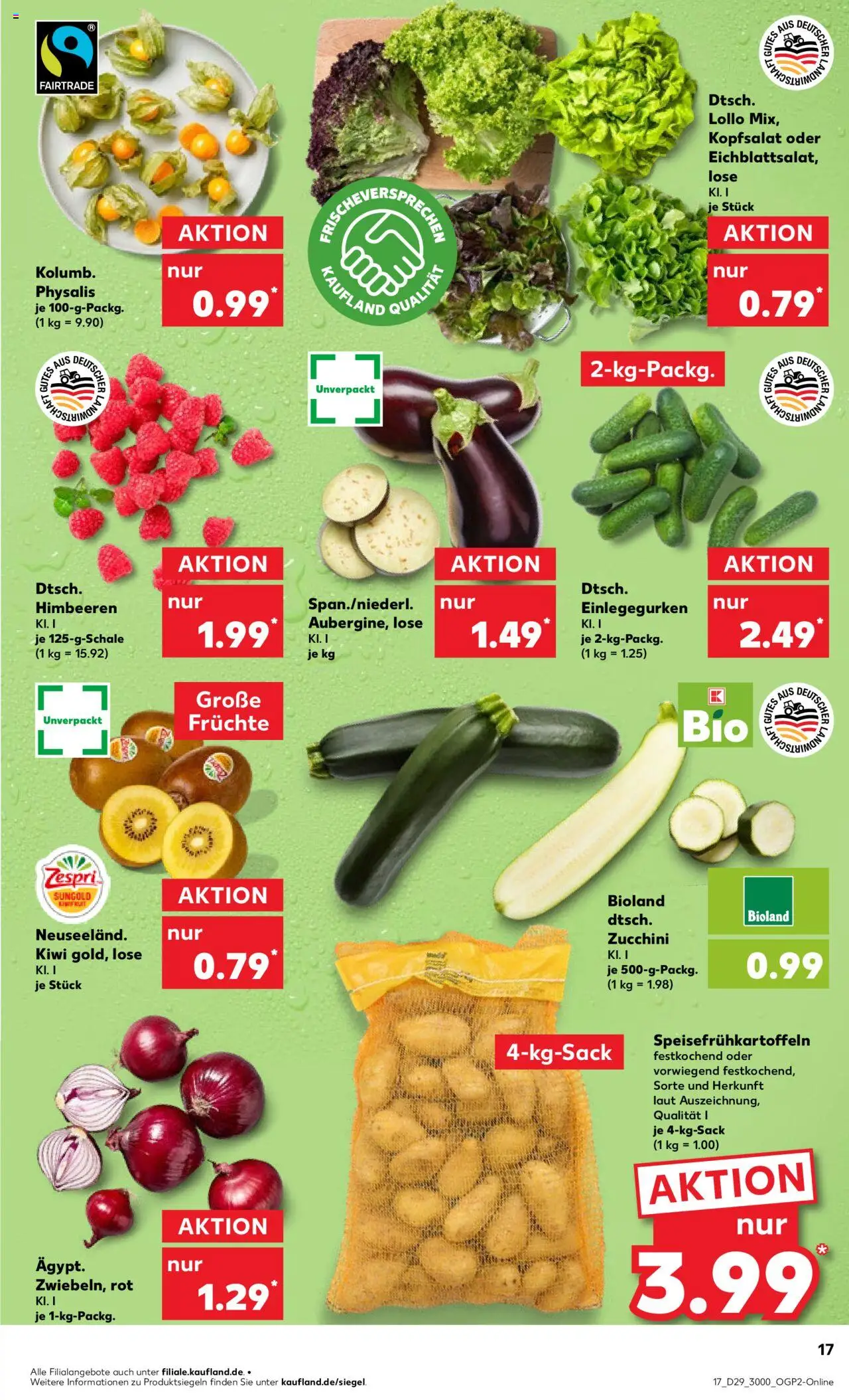 Kaufland prospekt Stuttgart	 - gültig ab dem 17.07.2025 | Seite: 17 | Produkte: Himbeeren, Aubergine, Zucchini, Kiwi