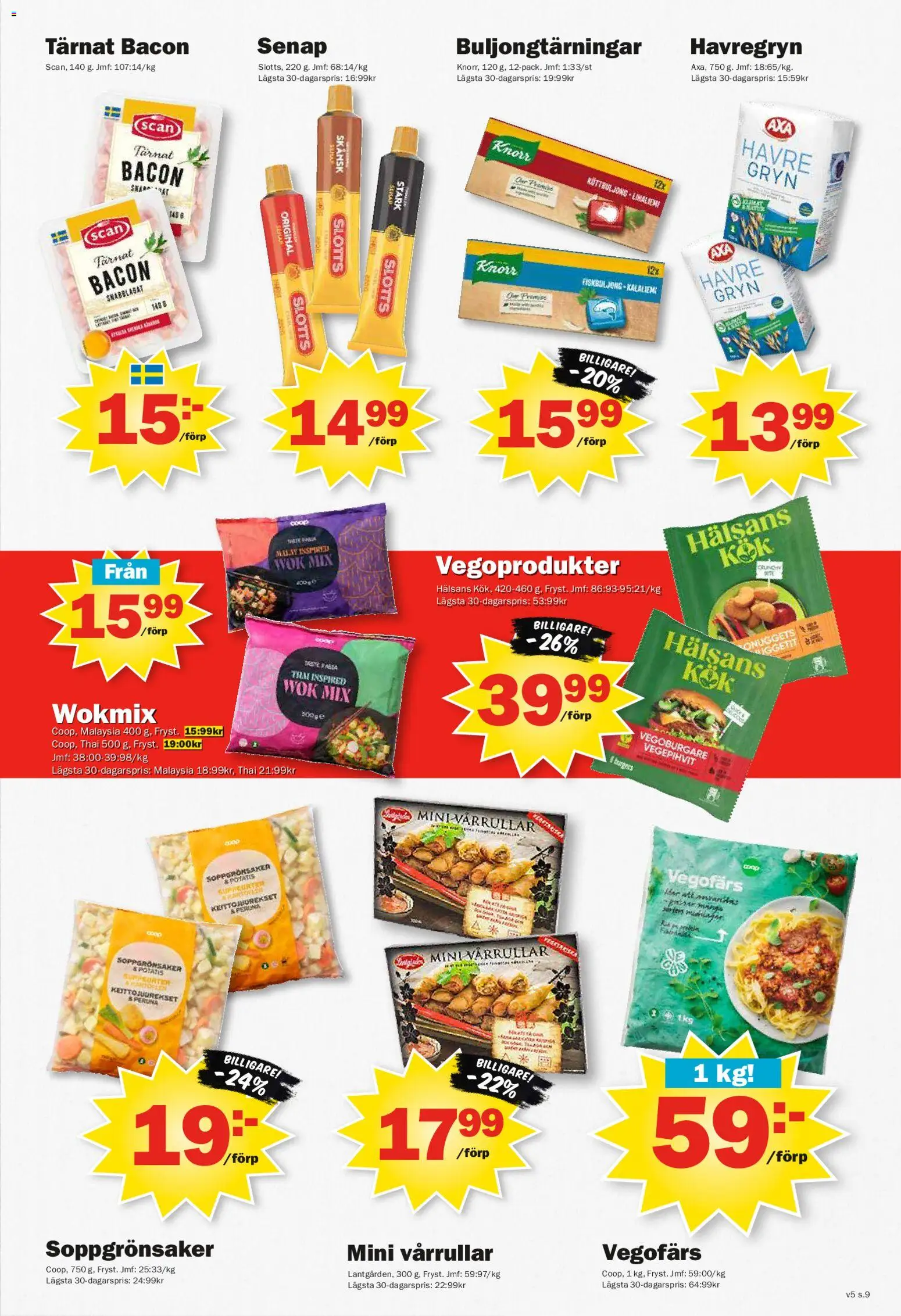 Pekås reklamblad aktuell från 26.01.2026 | Sida: 9 | Produkter: Senap, Vegoburgare, Fiskbuljong, Potatis