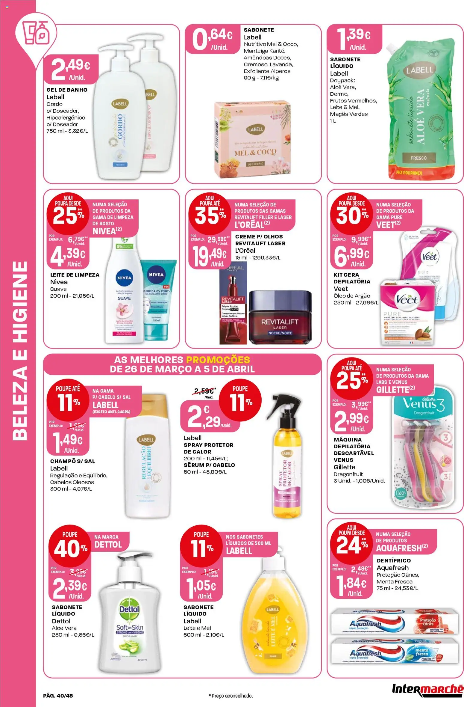 Intermarché folheto │ válido de 26.03.2026 | Página: 40 | Produtos: Gel de banho, Sérum, Cera, Mel