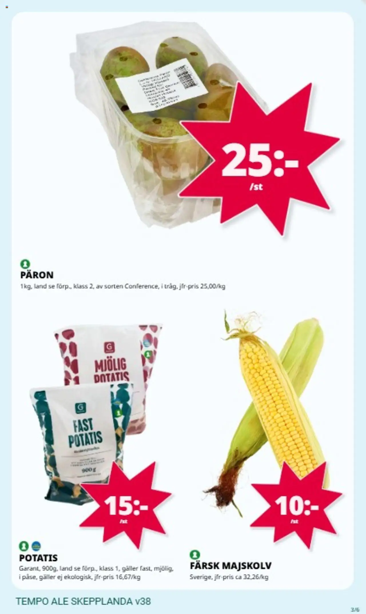 Tempo reklamblad aktuell från 15.09.2025 | Sida: 3 | Produkter: Majskolv, Galler, Potatis