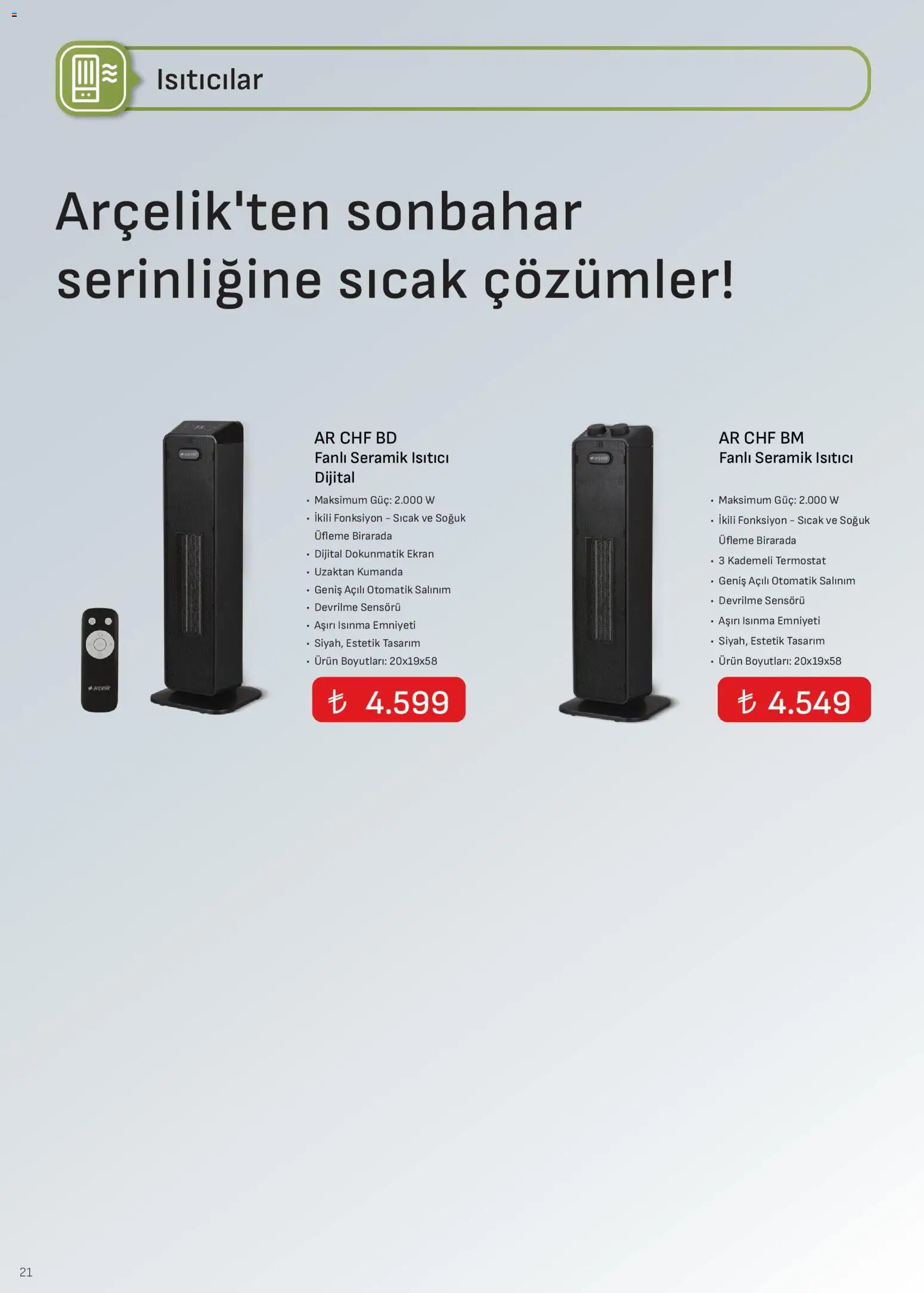 Arçelik İklimlendirme Kataloğu - 01.02.2026 tarihinden itibaren geçerlidir | Sayfa: 21