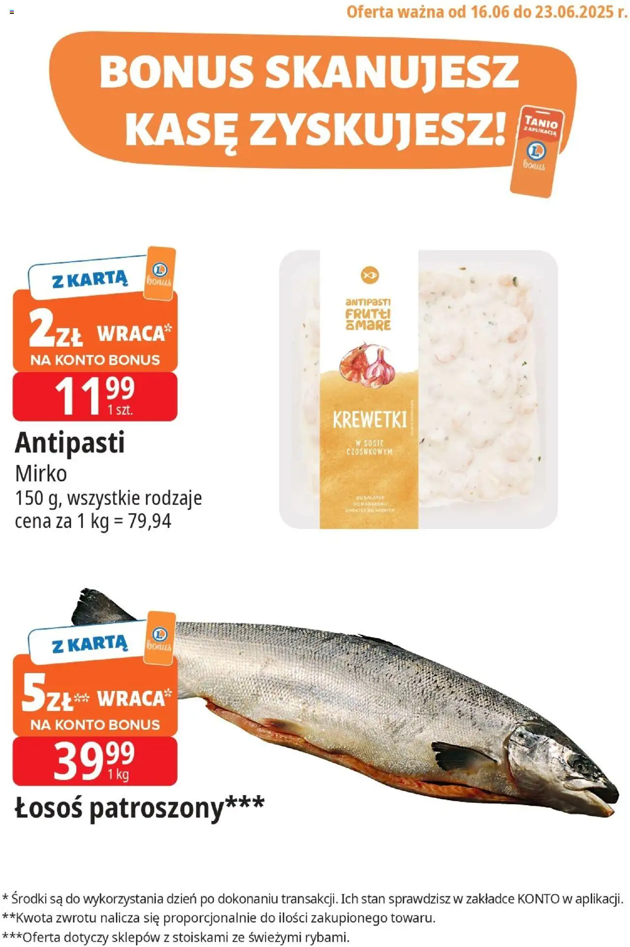 E.Leclerc Gazetka - Kupony dodatkowe od 16.06.2025 | Strona: 2 | Produkty: Karta, Krewetki, Łosoś